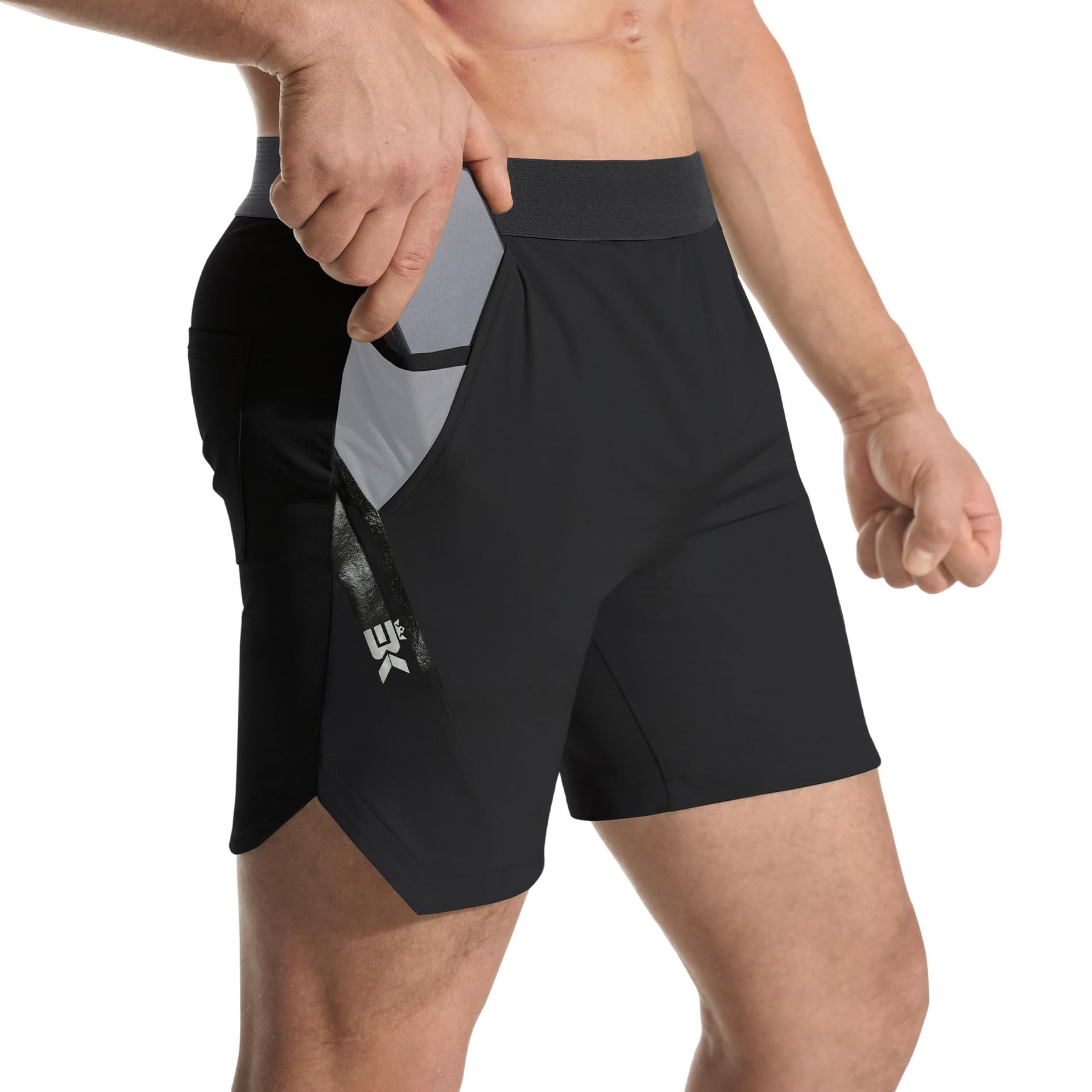 Men's Gym Running Shorts Lightweight 5 Inch Quick Dry Training Fitness with Pocket - Black Large