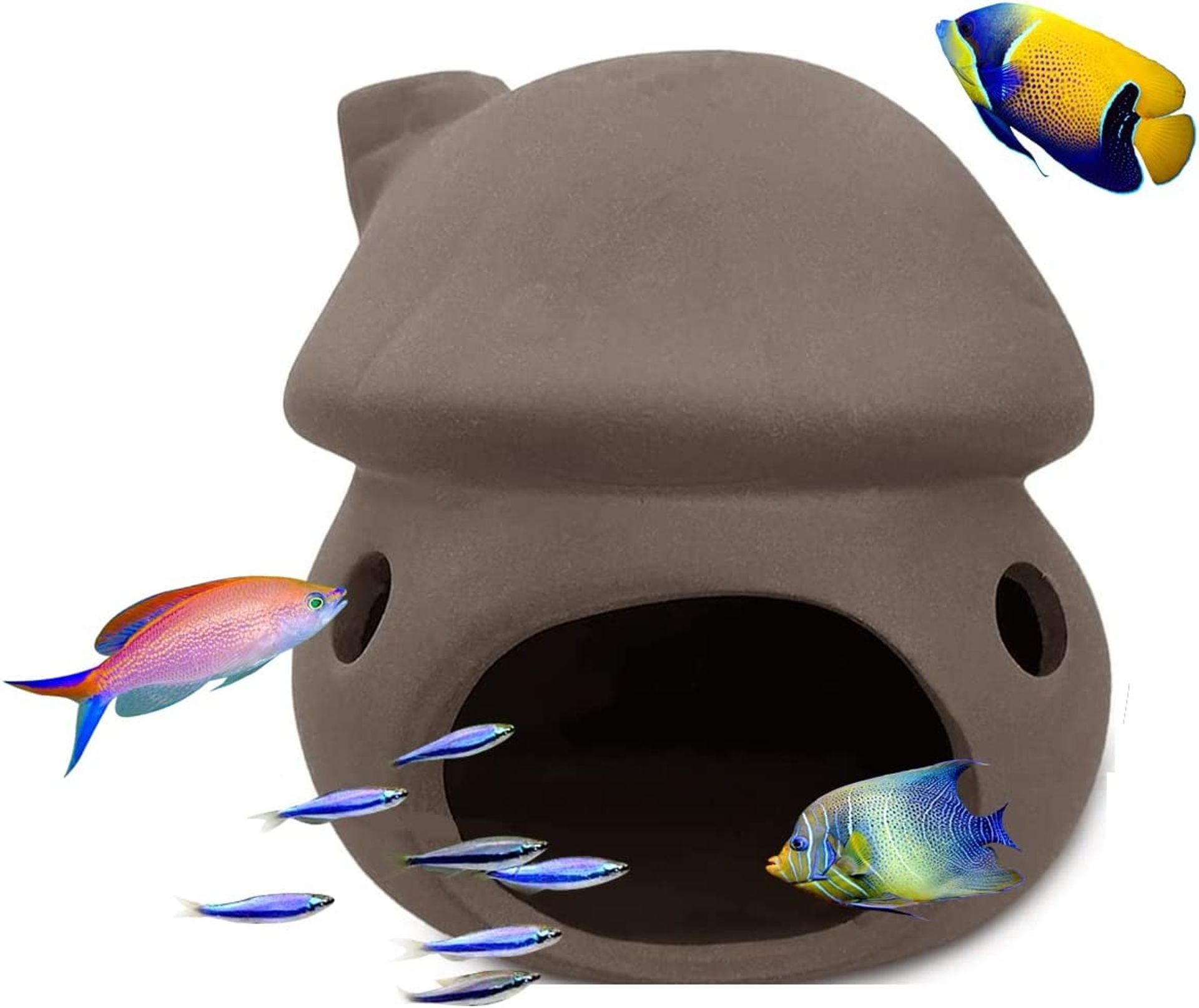 Uotyle Cute Mushroom Ceramic Fish Tank Cave - Betta & Shrimp Hideout Shelter