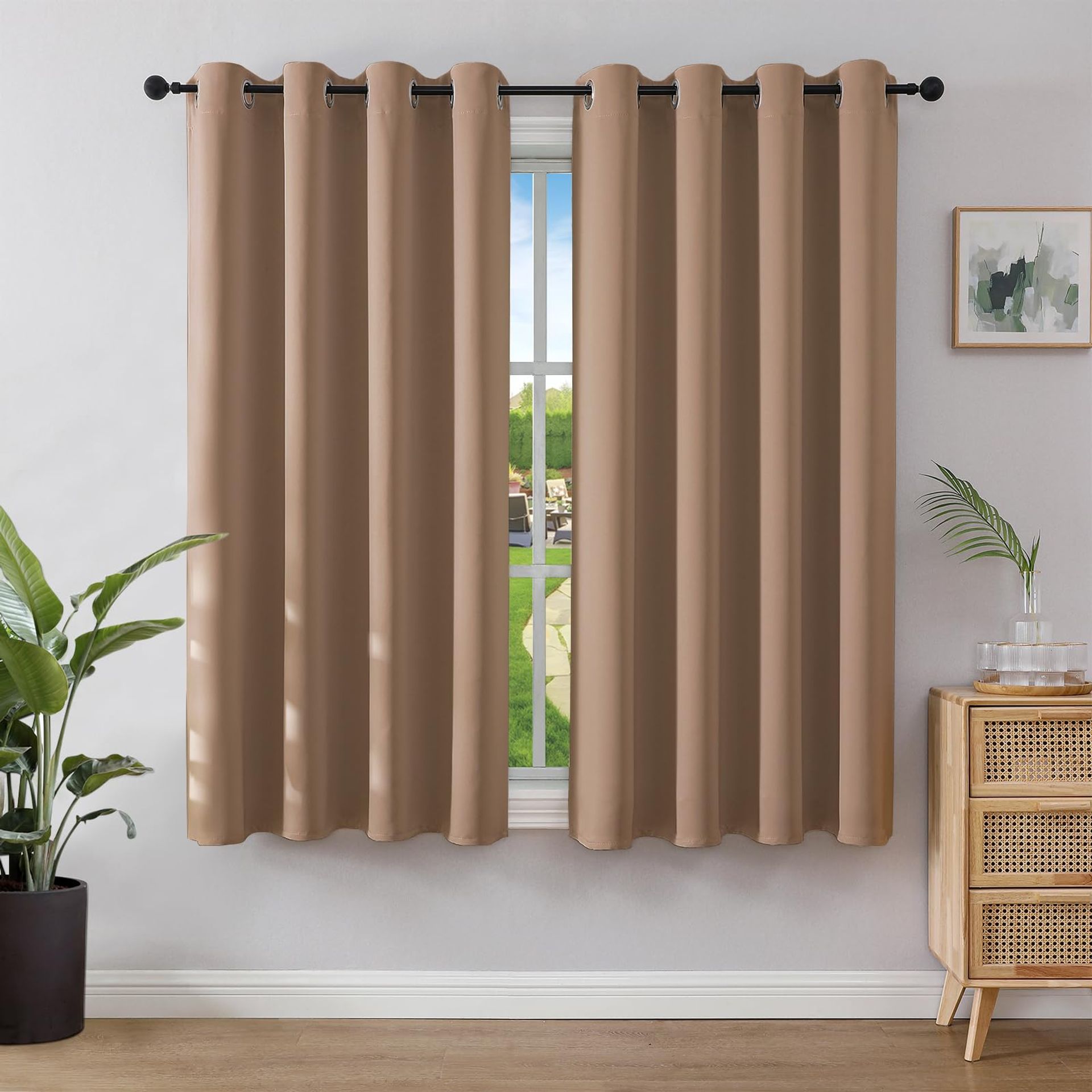 Blackout Curtains 52x54in Eyelet Thermal Insulated Drapes for Bedroom Light Blocking & Energy Saving - Mocha