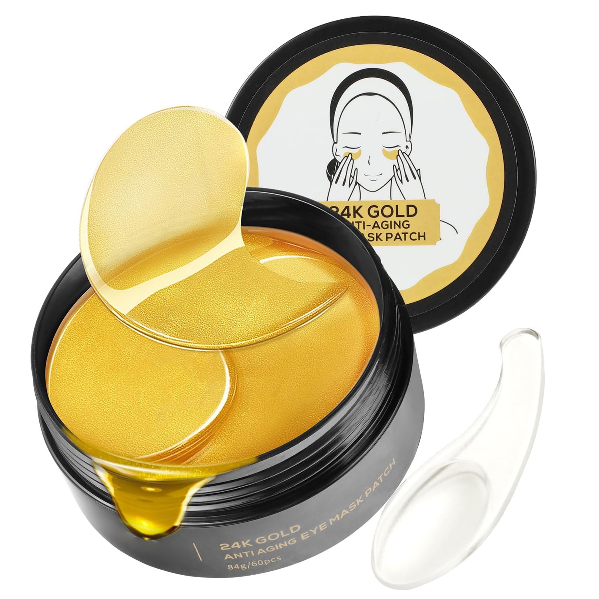 24K Gold Under Eye Masks - Anti-Ageing Gel Patches for Dark Circles & Puffy Eyes, 30 Pairs Skincare Gift