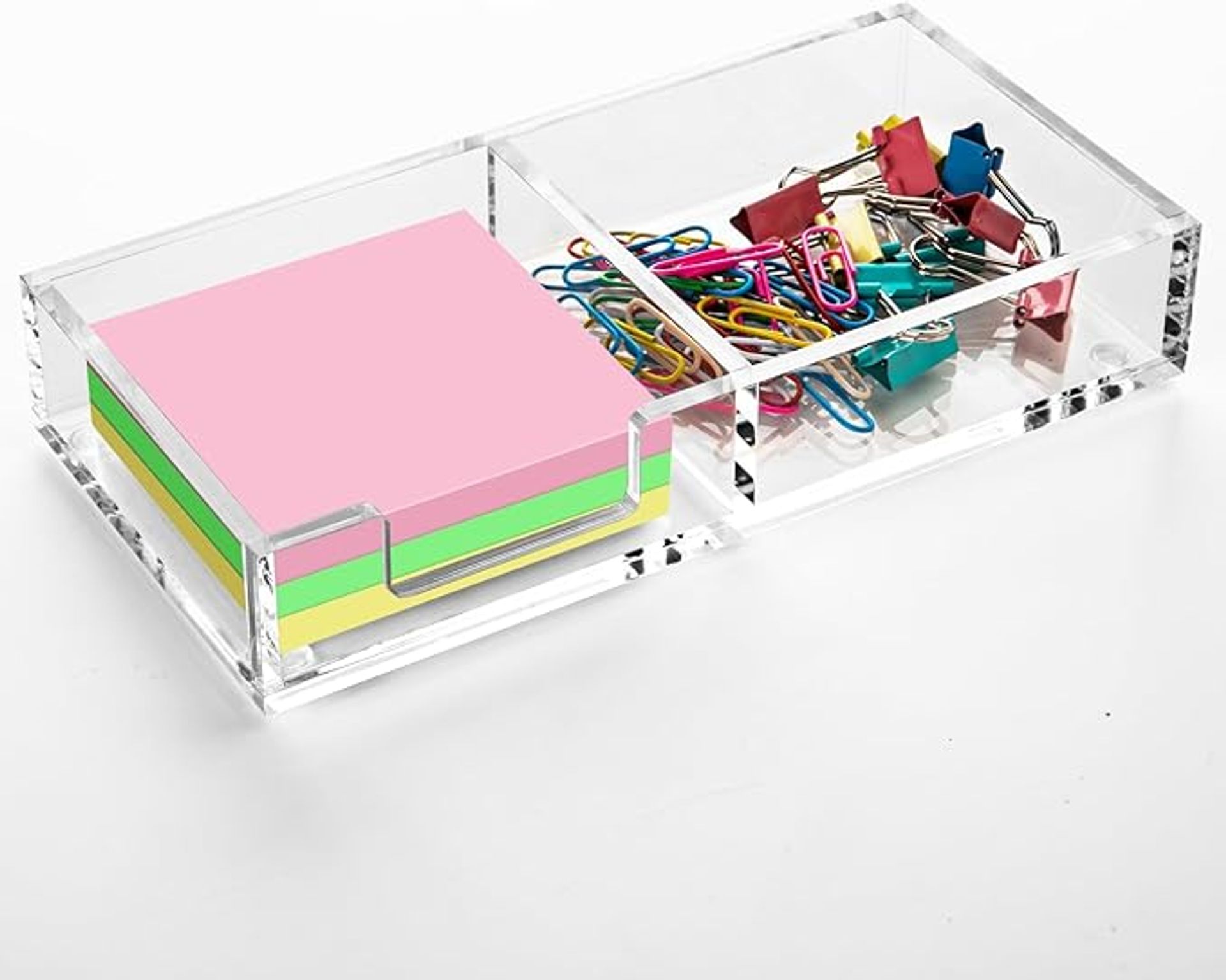 Clear Acrylic Sticky Note Holder 2-in-1 for Desk Organisation, Fits 3"x3" Notes, Ideal for Home or Office