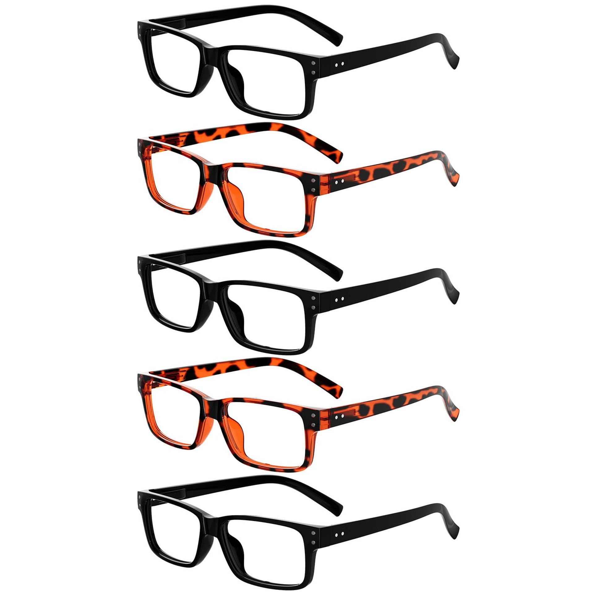 Men's Reading Glasses Pack of 5 Durable Vintage Style Eyeglasses - 3 Black 2 Tortoiseshell +1.25