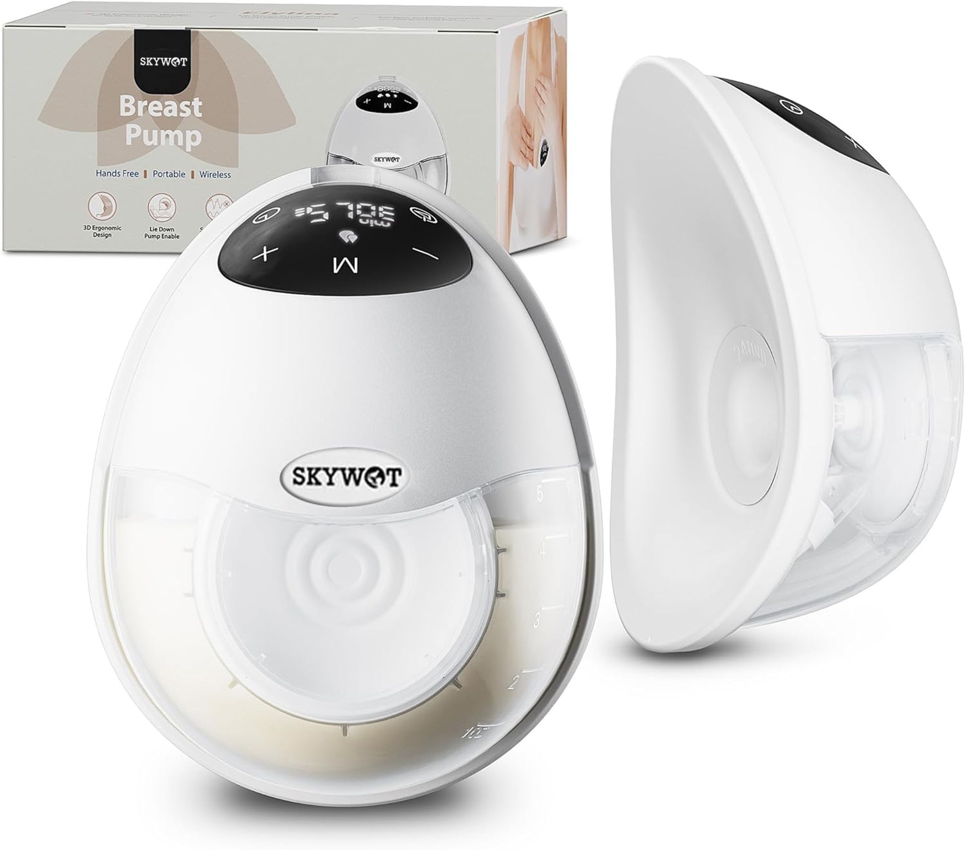 Wearable Hands-Free Breast Pump with Quiet Operation, 3 Flange Sizes & Long Battery Life - Portable Slim Design
