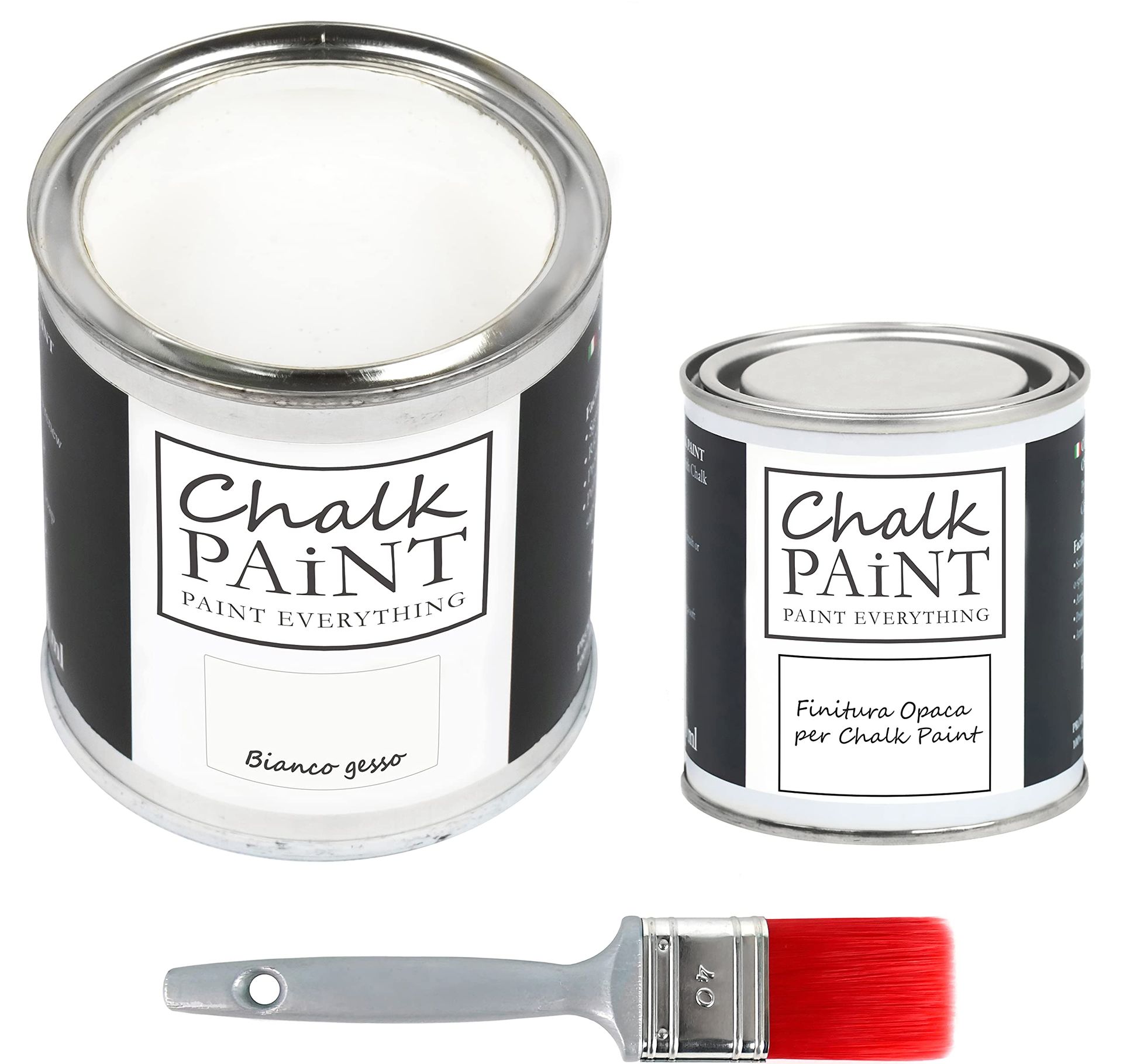 Chalk Paint Everything Ready Paint & Protect Kit with Brush 750ml + Finish 250ml for Furniture, Walls & Décor - White Chalk 0.75L