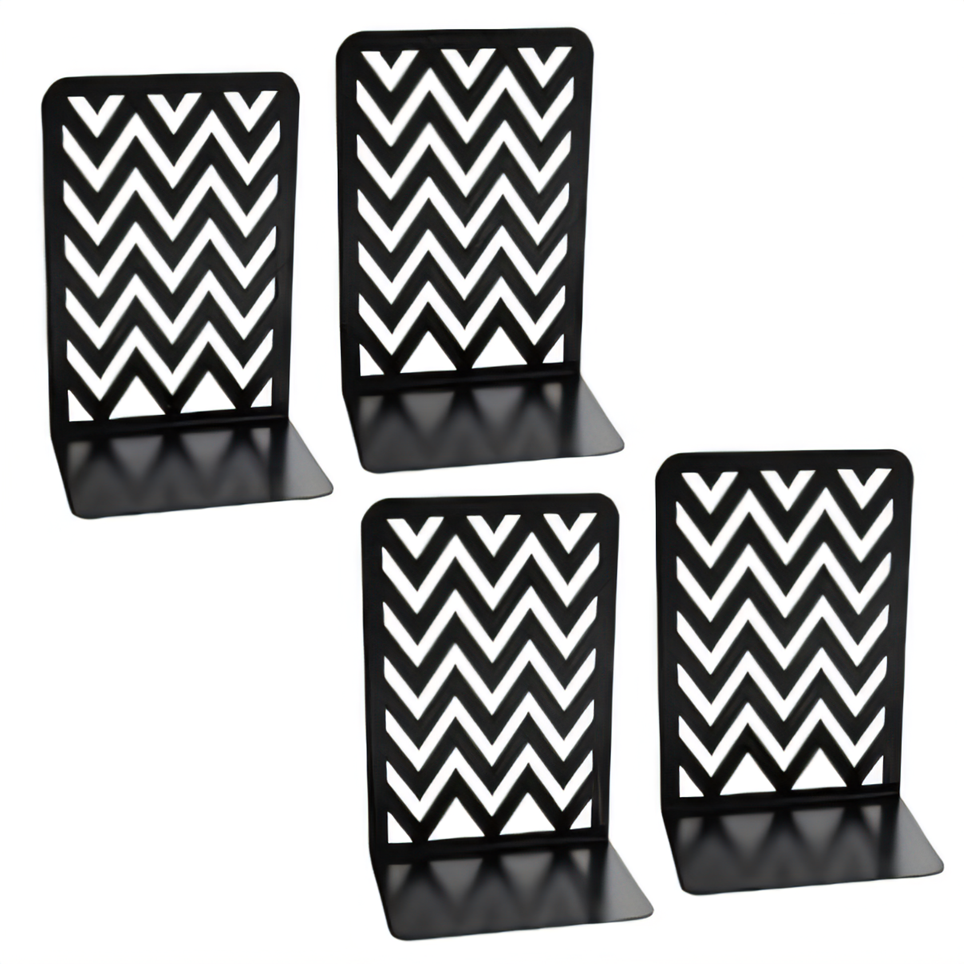 Coolnice Black Steel Wave Pattern Bookends - Stylish & Sturdy Book Stoppers (2 Pairs)