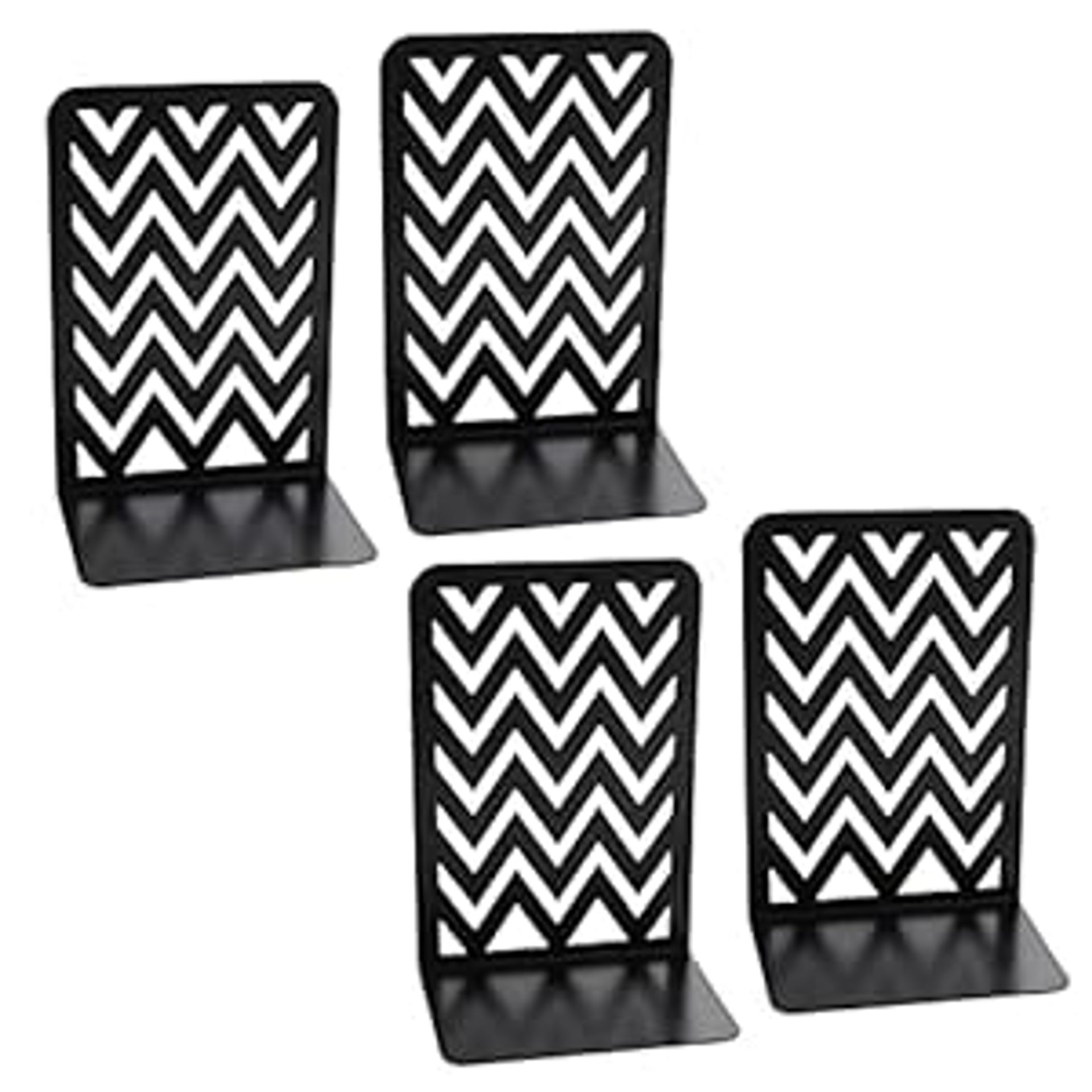 Coolnice Black Steel Wave Pattern Bookends - Stylish & Sturdy Book Stoppers (2 Pairs)