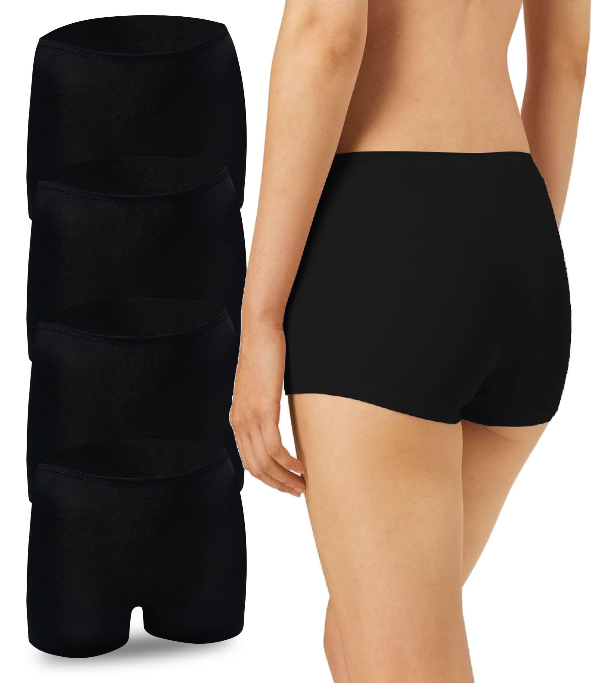 Women's Cotton Safety Boxer Briefs Anti-Chafing Underwear 4 Pack - Black M