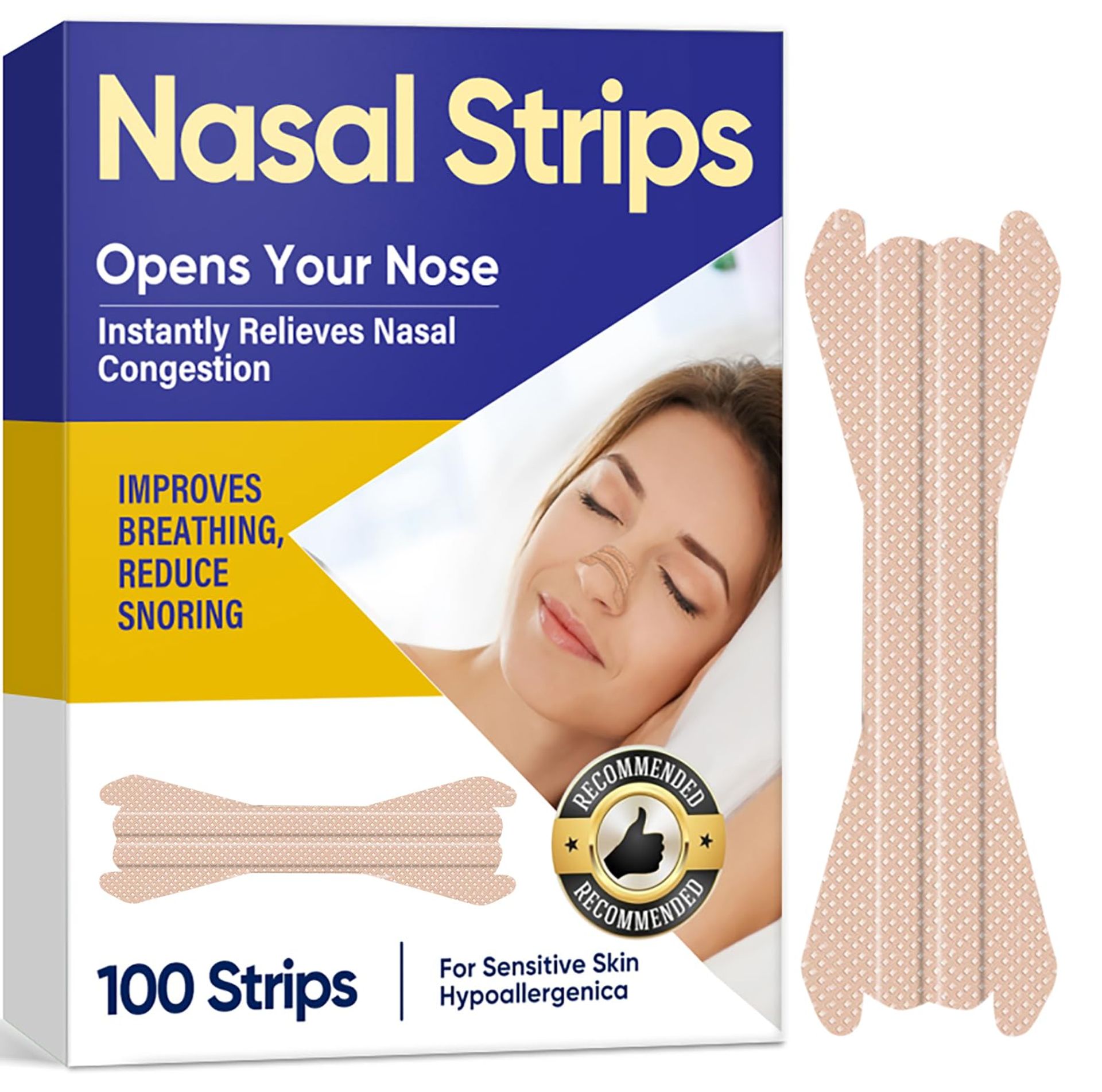 Anti Snoring Aids with 100 Nasal Strips for Men & Women, Relieve Nasal Congestion & Enjoy Comfortable Sleep