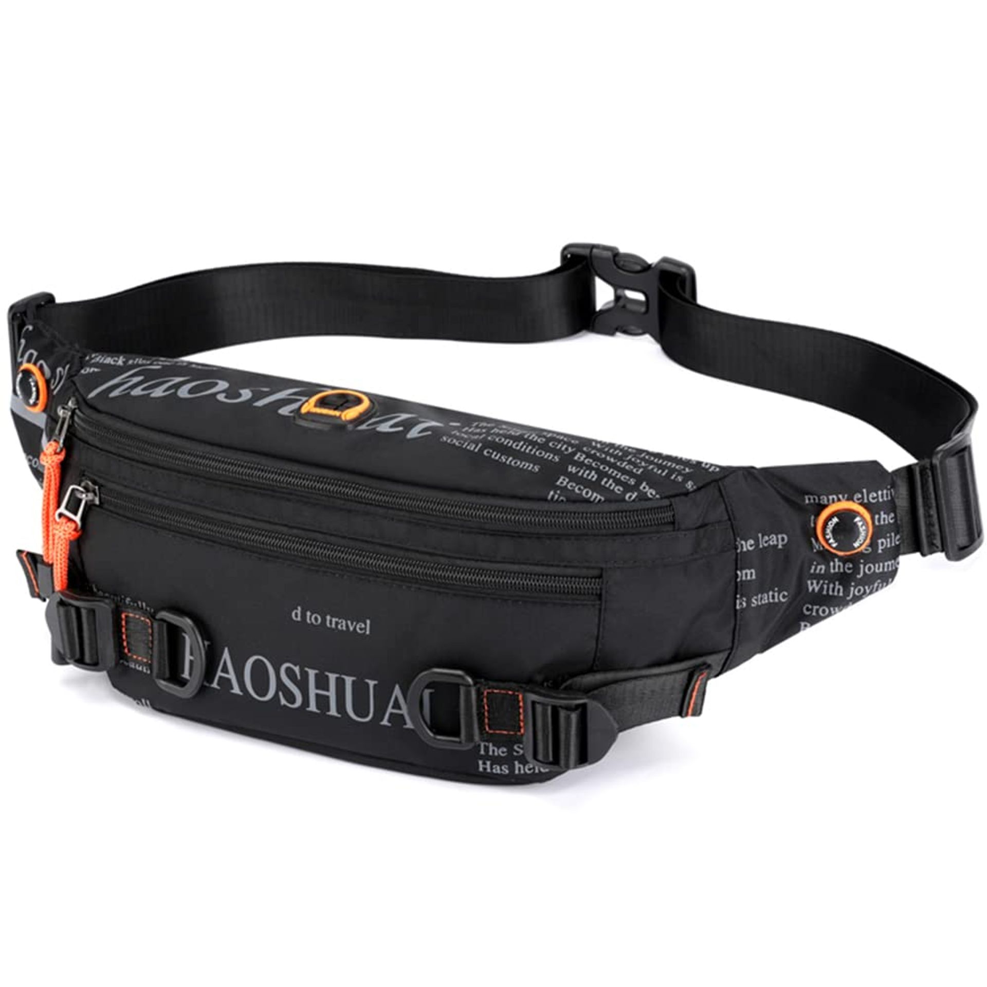 Waterproof Belt Bag for Men and Women Adjustable Strap Multi-Pocket Travel Bum Bag - Black 24x7x13cm