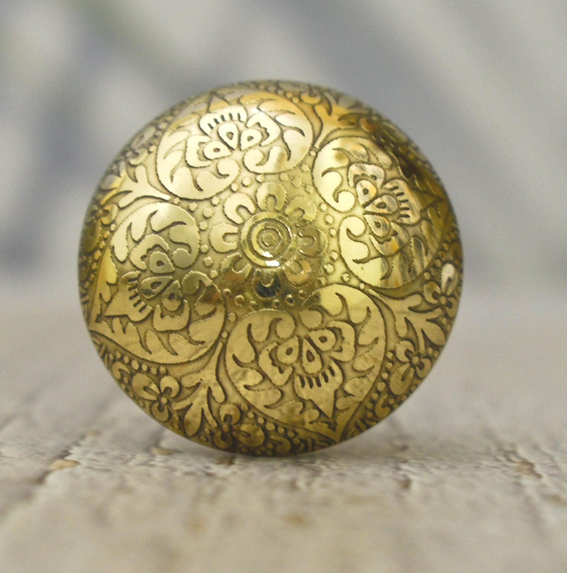 Floral Round Brass Drawer Knobs Elegant Handmade Furniture Pull Handles Set of 6 - Brass Design 4