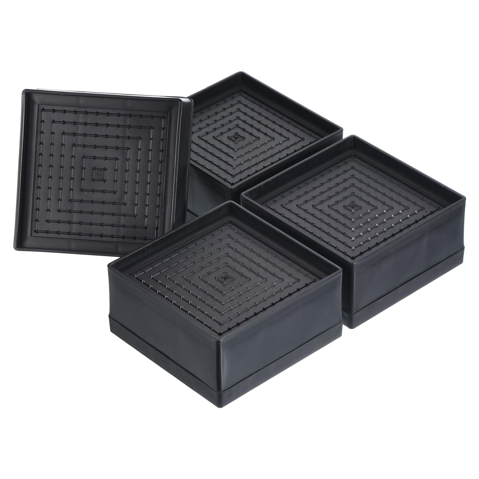 Bed & Furniture Risers 4pcs, 2 Inch Height Lifts with Non-Slip Base, Heavy Duty Up to 1300lbs, Space Saving Storage - Black