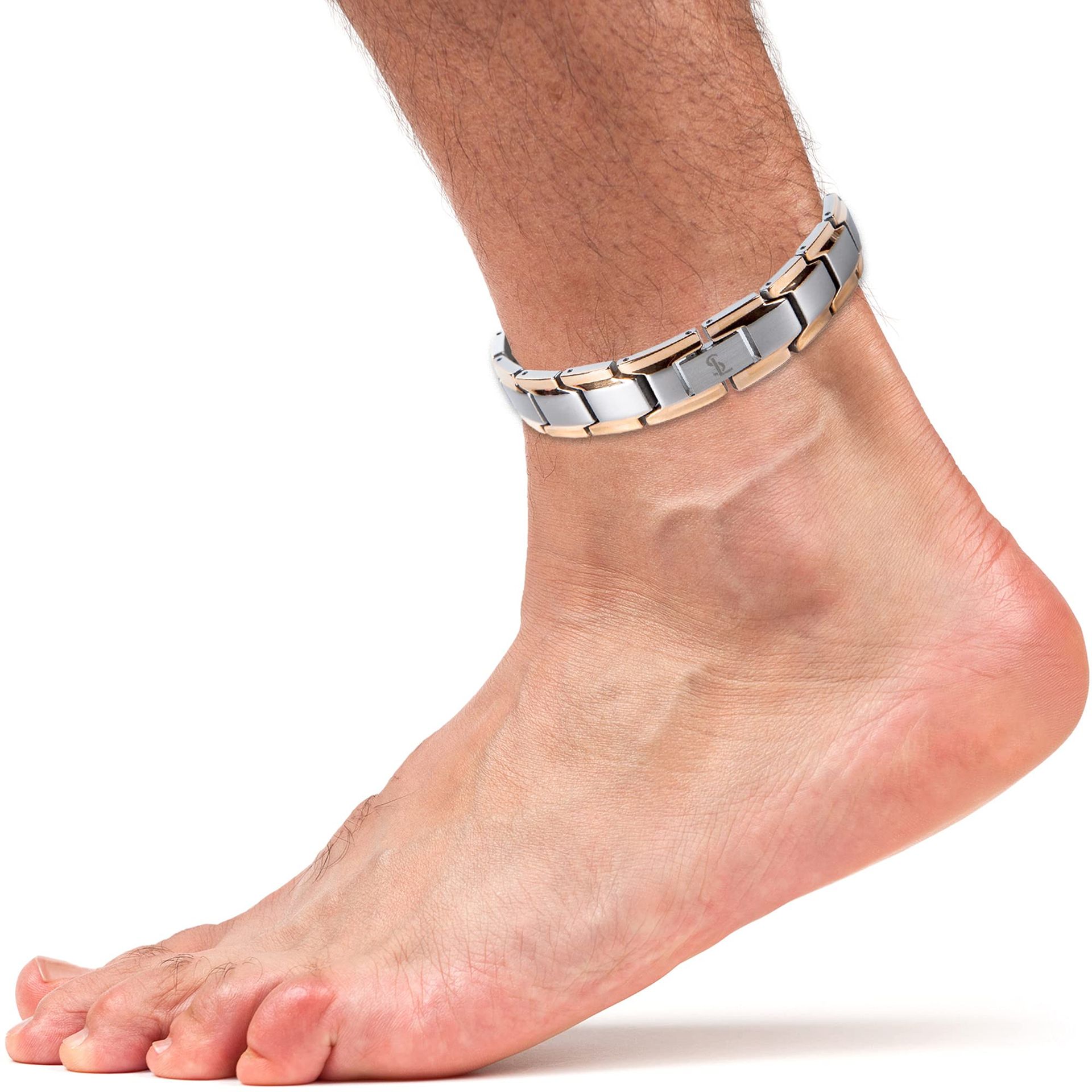 Titanium Magnetic Anklet Elegant Health Bracelet with Polished Finish - Silver & Rose Gold 26cm
