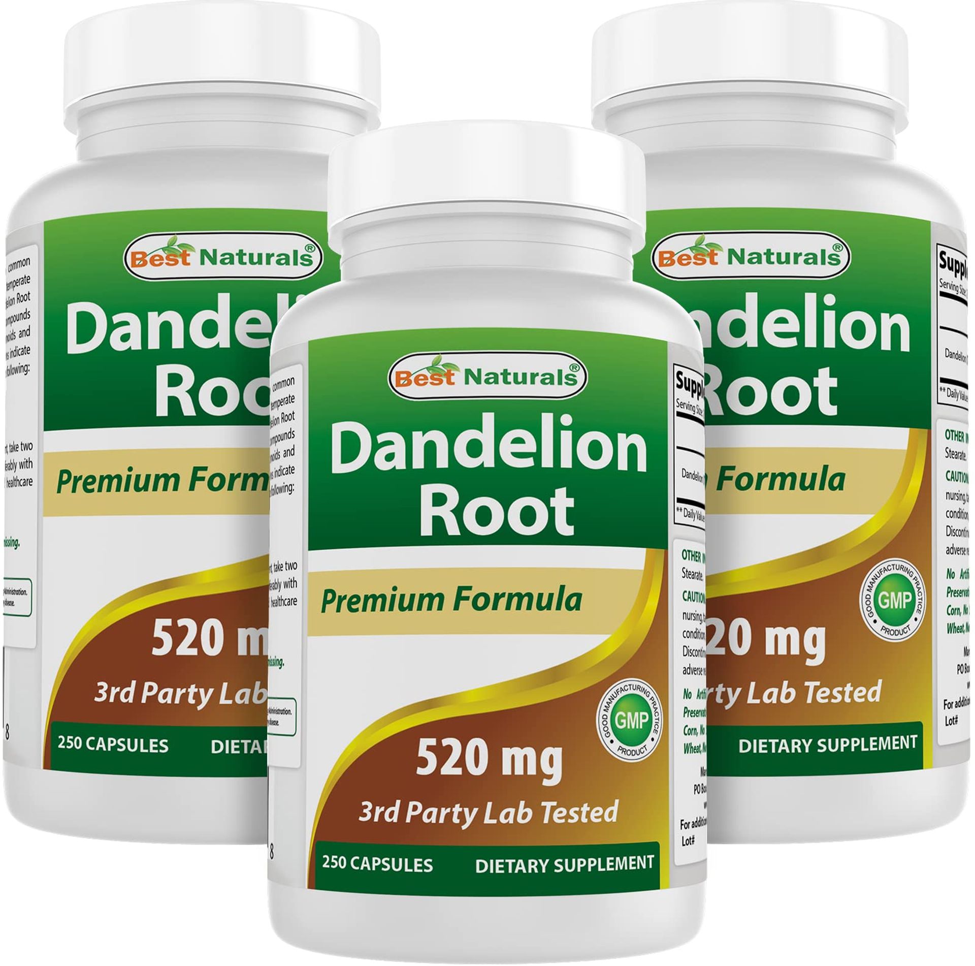 Dandelion Root Food Supplement 520mg Herbal Extract Capsules for Wellness Support - 250 Count (Pack of 1)