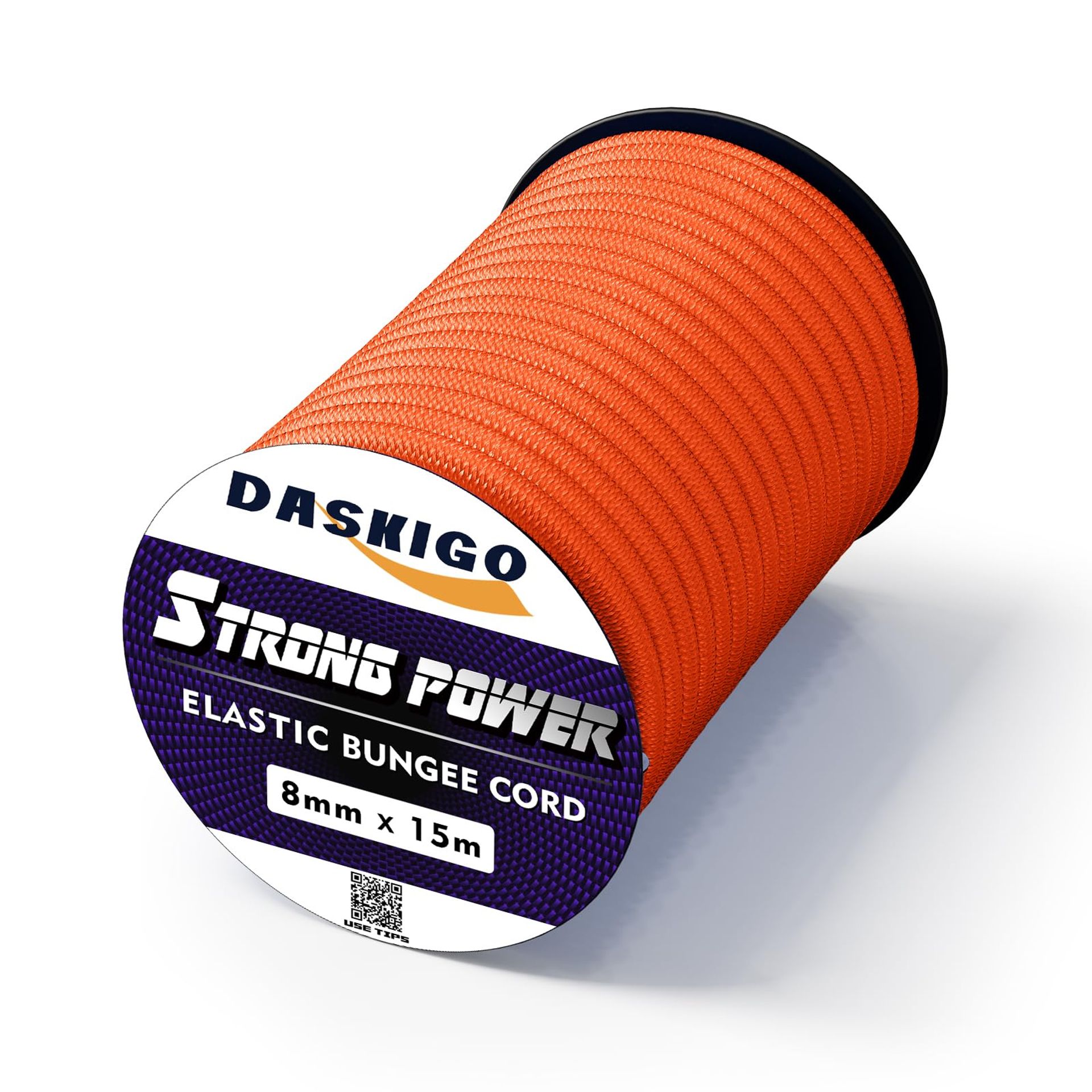 Heavy Duty Bungee Shock Cord 8mm x 15M - Strong Elastic Rope for DIY, Camping, Car & Outdoor Use - Bright Orange
