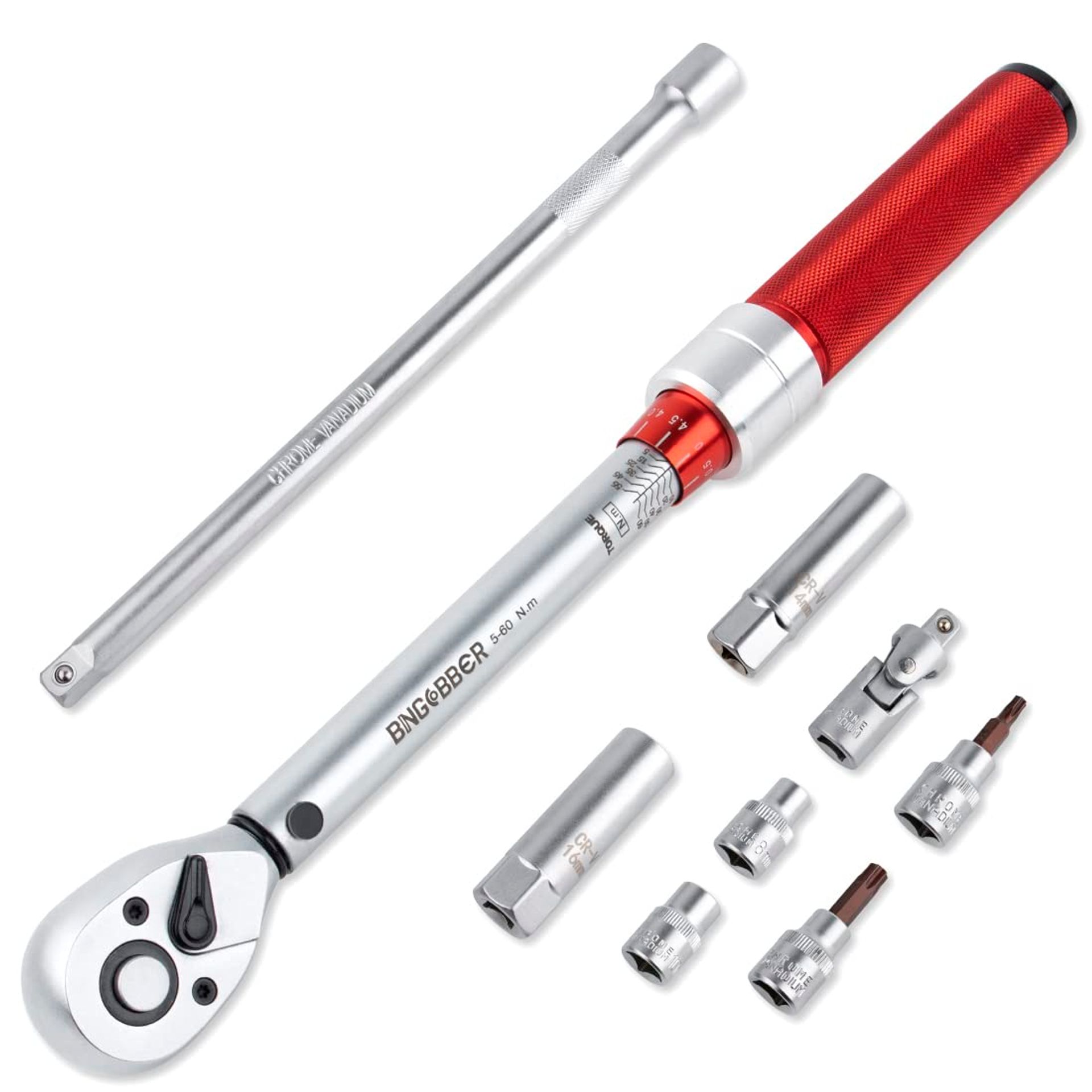 3/8" Torque Wrench Set, Dual-Direction 72-Tooth Ratchet, 10-60Nm, ±3% Accuracy – Ideal for Road & Mountain Bike Maintenance