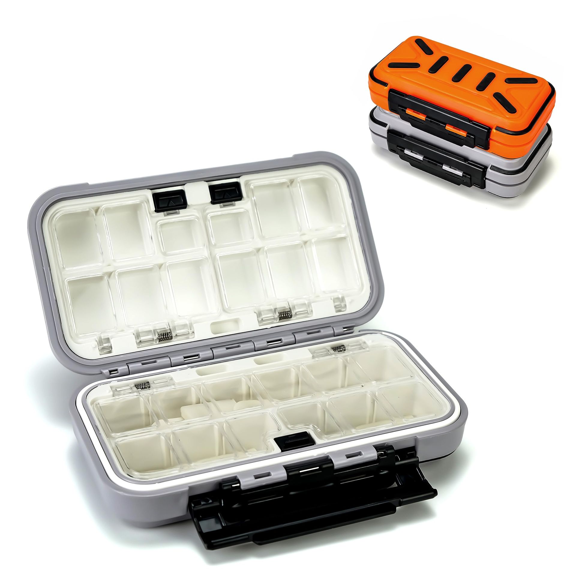 Fishing Tackle Box Hard Waterproof Storage Case for Lures Hooks Swivels Jigs Sinkers Portable 24 Compartments Set - Orange & Grey 2pcs