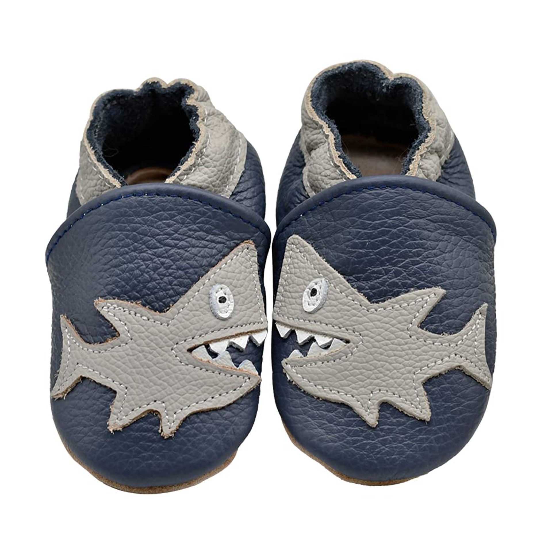 Baby Toddler Soft Leather Moccasins Non-Slip Prewalker Shoes - Navyblue Shark 18-24 Months