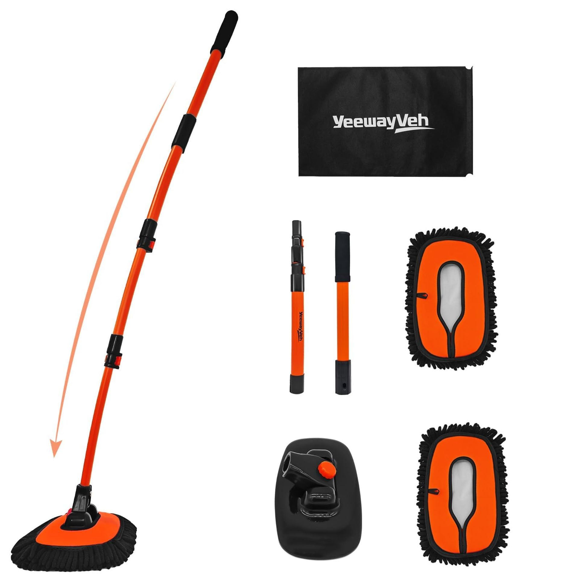 55" Extendable Car Wash Brush Mop with Microfiber Head & Storage Bag for SUV, Truck & Boat Cleaning
