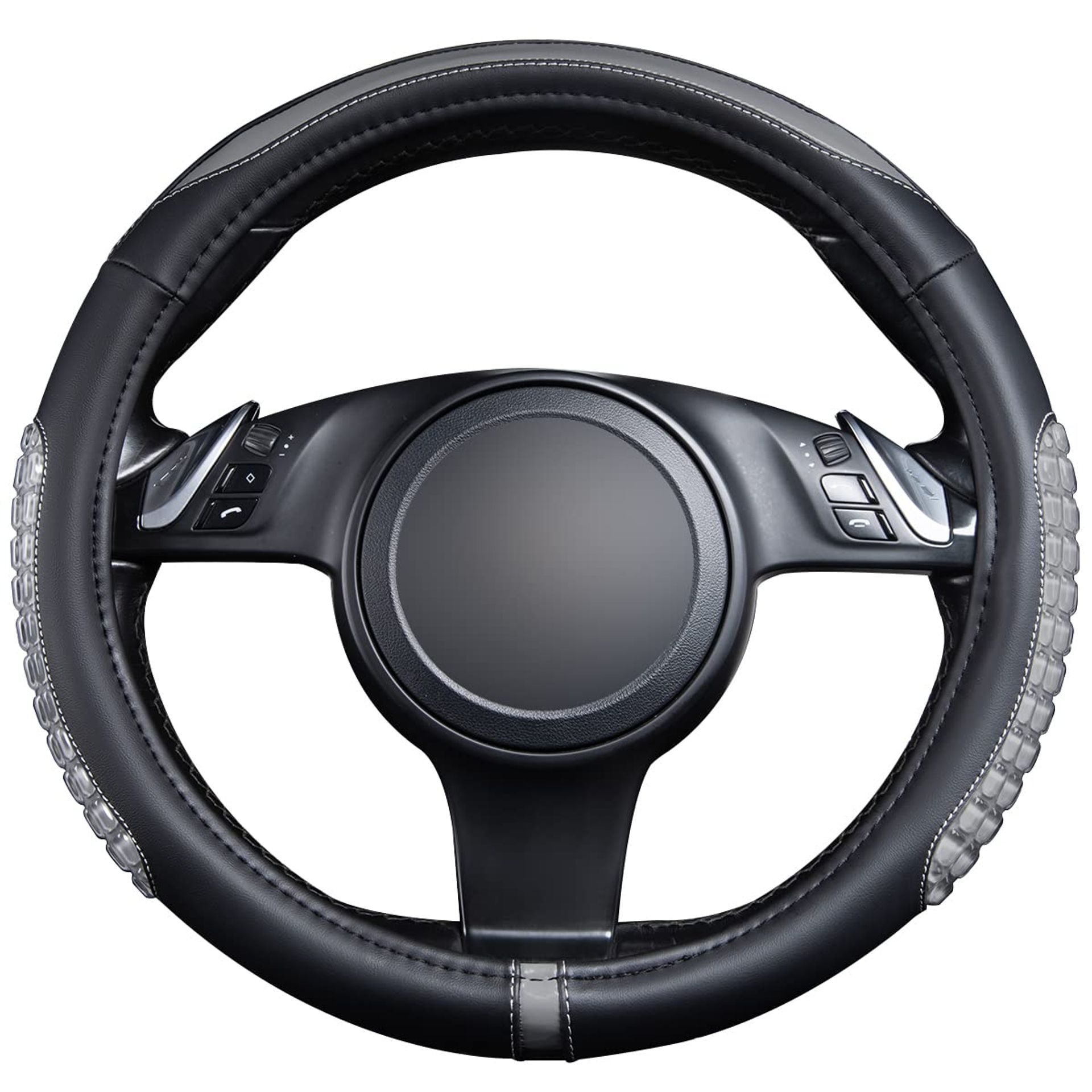 Universal Car Steering Wheel Cover 15 inch with Cool Gel Massage, Anti-Slip, Odourless, Black Grey for SUV, Van & Truck