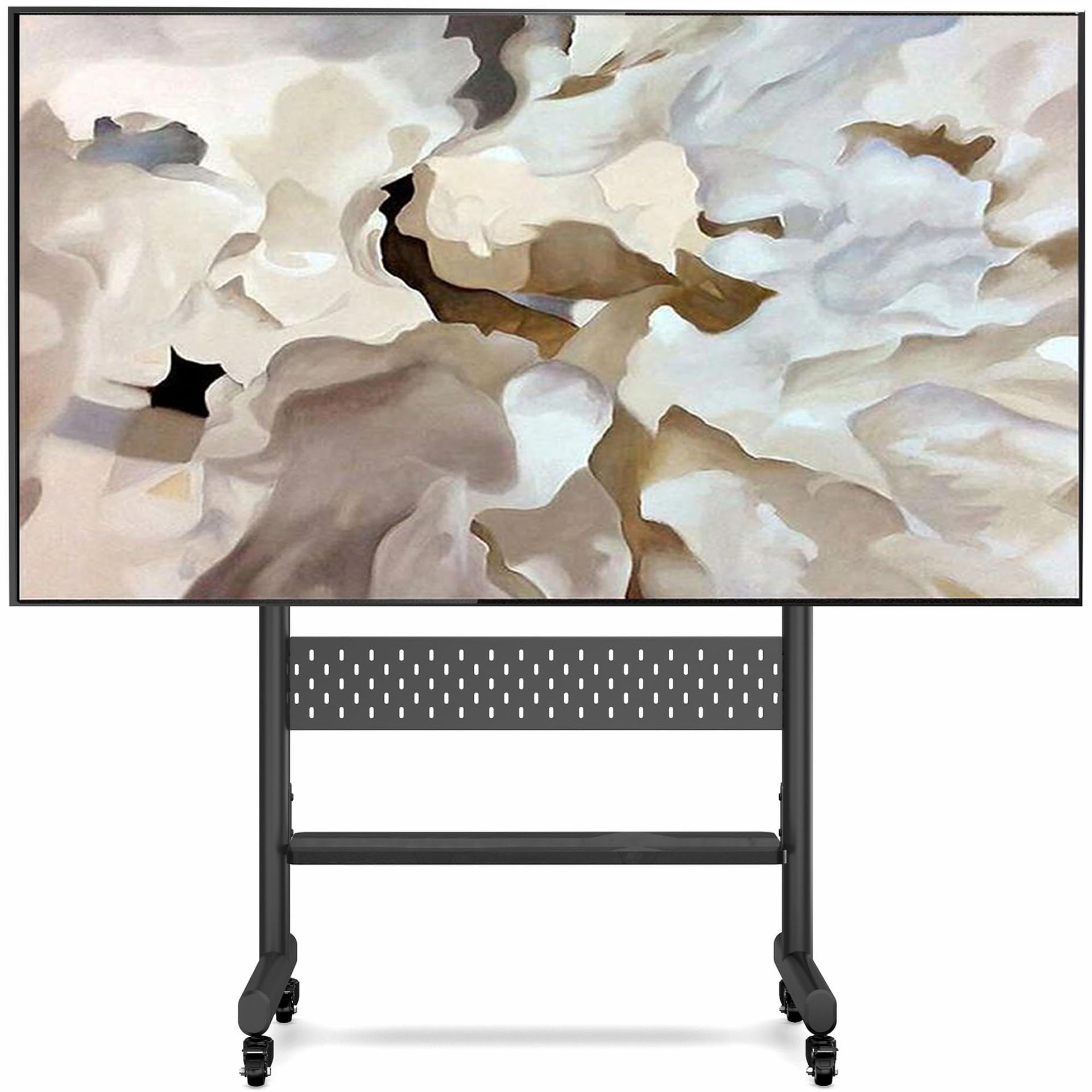 TV Floor Stand on Wheels for 40-85 inch Screens Height Adjustable Rolling Cart with Peg Board and Storage Shelf - Black