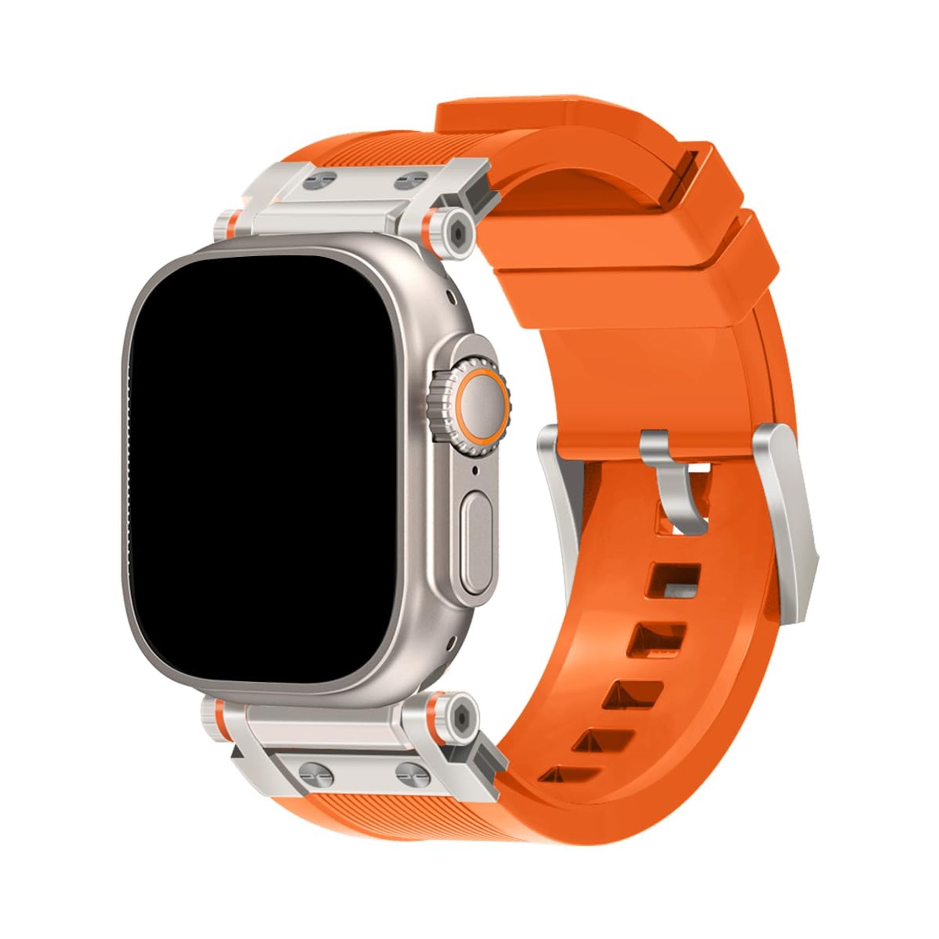 Smartwatch Replacement Band Compatible with Apple Watch Ultra 2 Series 9–1 Rugged TPU Sport Strap with Metal Connectors - Orange 42–49mm