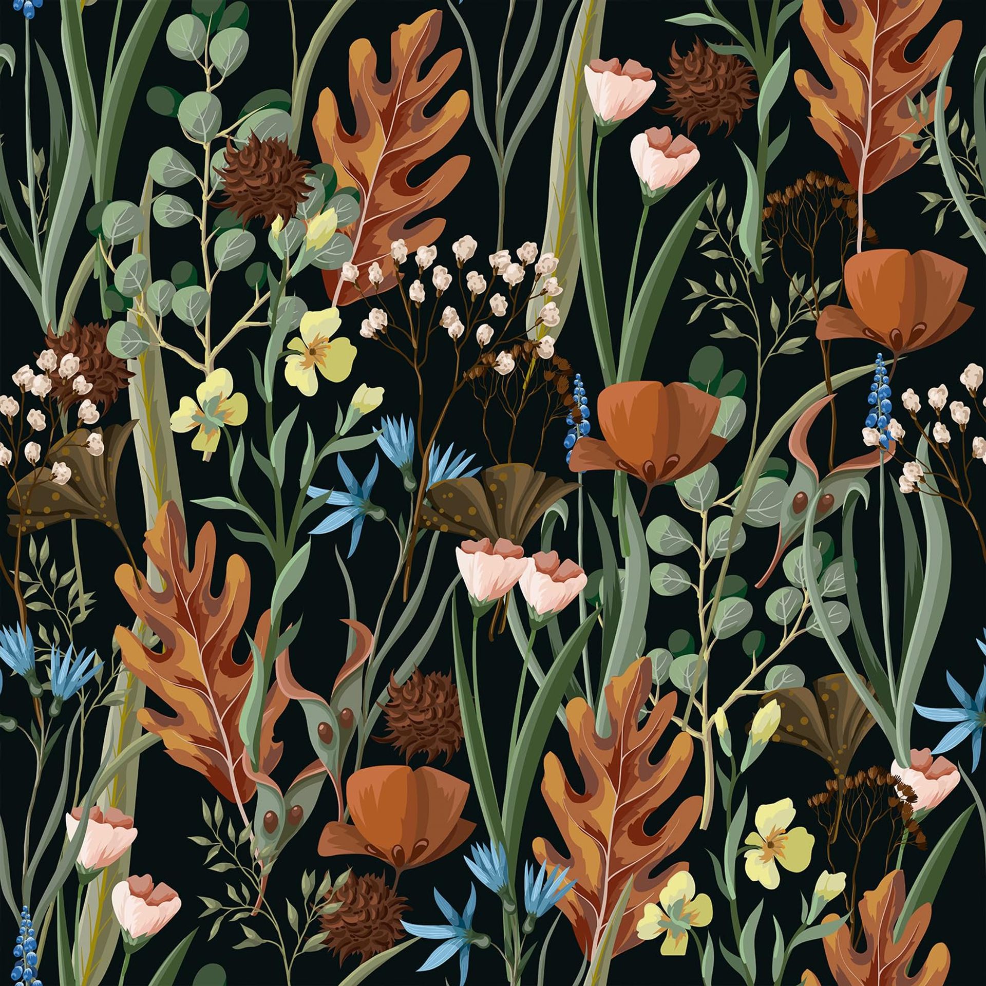 Vintage Floral Wallpaper Self Adhesive Botanical Vinyl Contact Paper for Walls Furniture and Decor - Black 44.5 x 300 cm