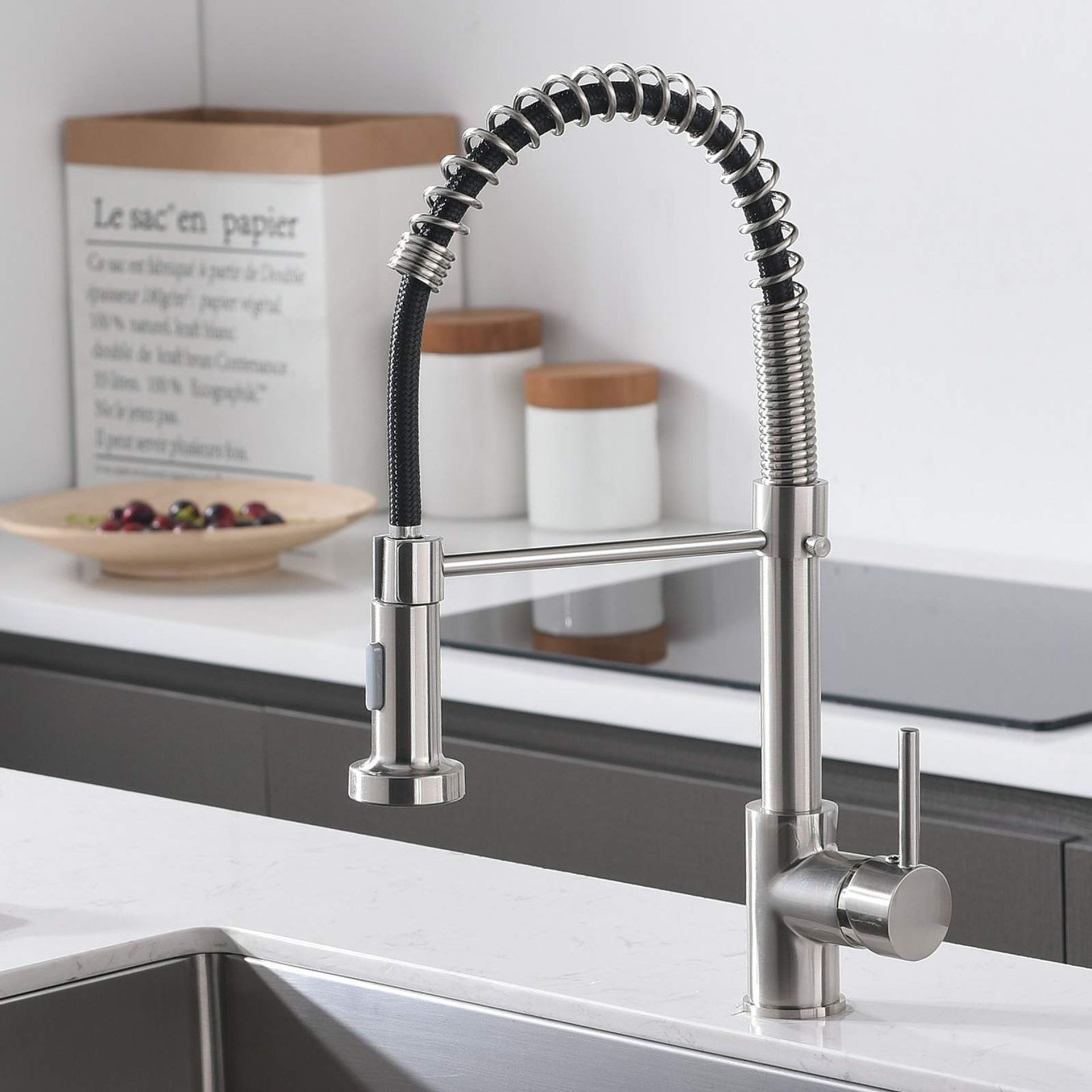 2 Function Kitchen Mixer Tap with Pull Out Spray High Arc 360° Swivel Faucet Brushed Stainless Steel - Brushed Nickel XY7730N
