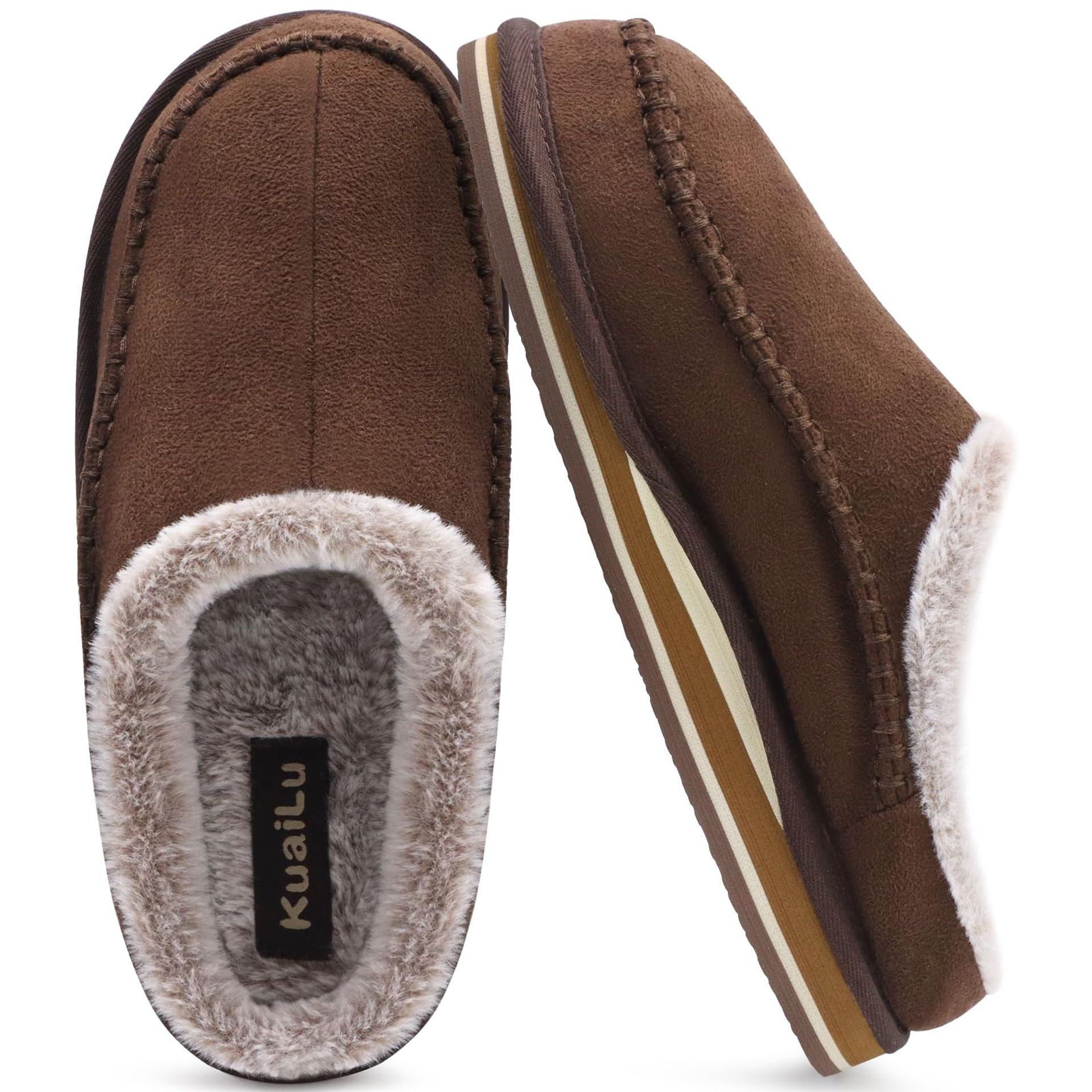 Men's Memory Foam Clog Slippers with Arch Support, Faux Fur Lining & Durable Rubber Sole - Indoor & Outdoor Comfort