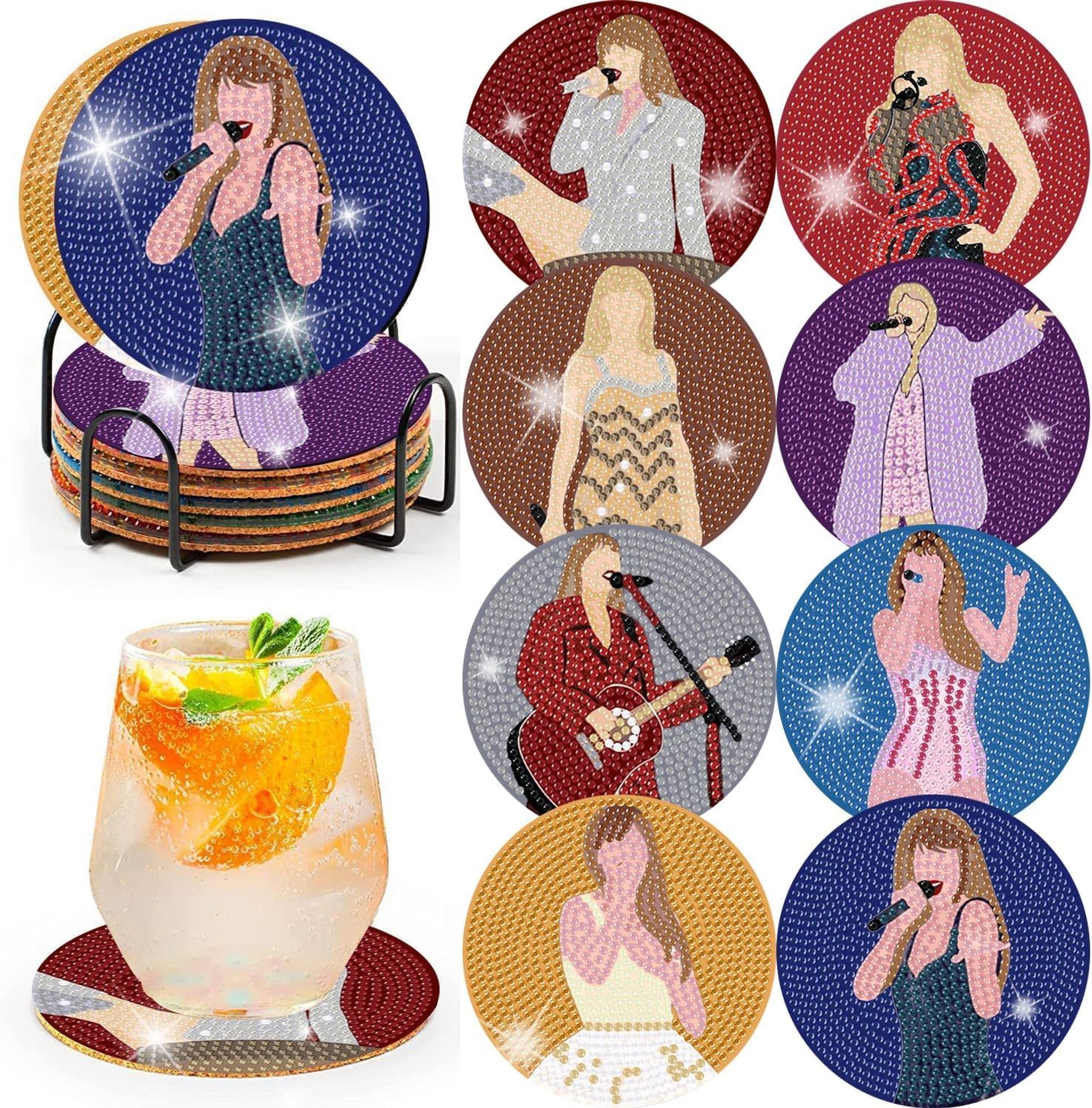 Diamond Painting Coasters Set of 8 for Drinks, Cocktails - Art Kits for Adults With Holder for Home Party Decor Supplies (TSBD04)