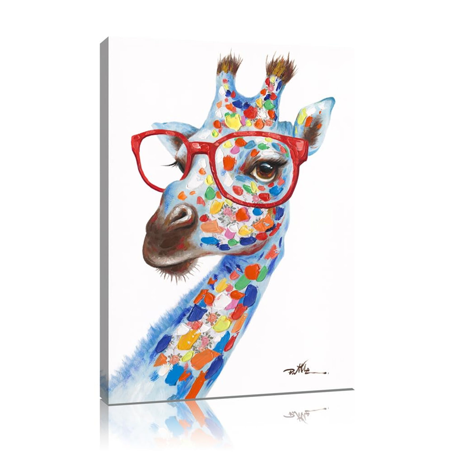GEPAS Colorful Giraffe with Glasses Canvas Wall Art Funny Animal Wall Decor Painting for Kids Room Nursery Decorations