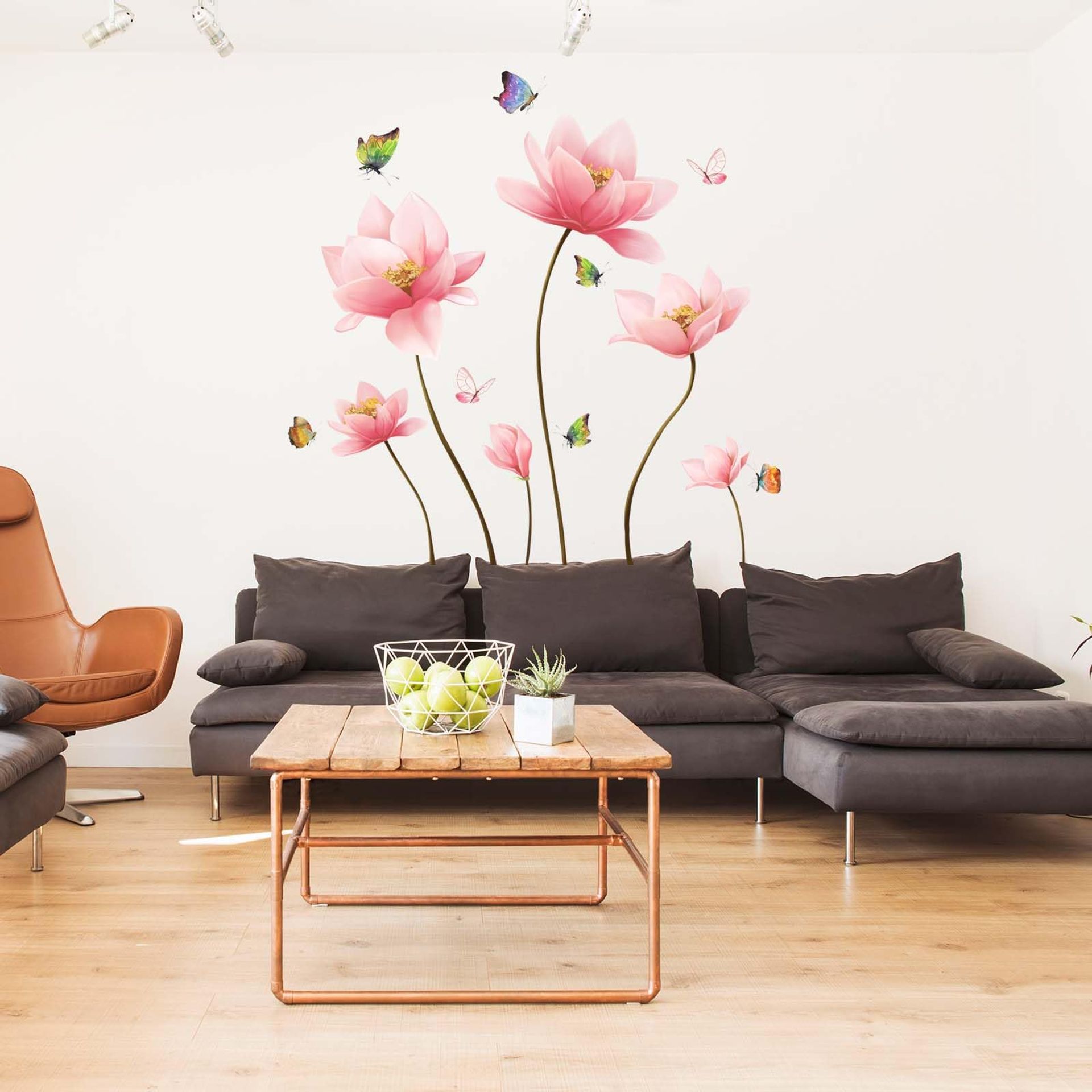 Amimagen Pink Flower Wall Stickers - Floral Nature Plants Wildflower Wall Decals - Women Girls Bedroom Living Room Sofa TV Background Home Wall Stickers