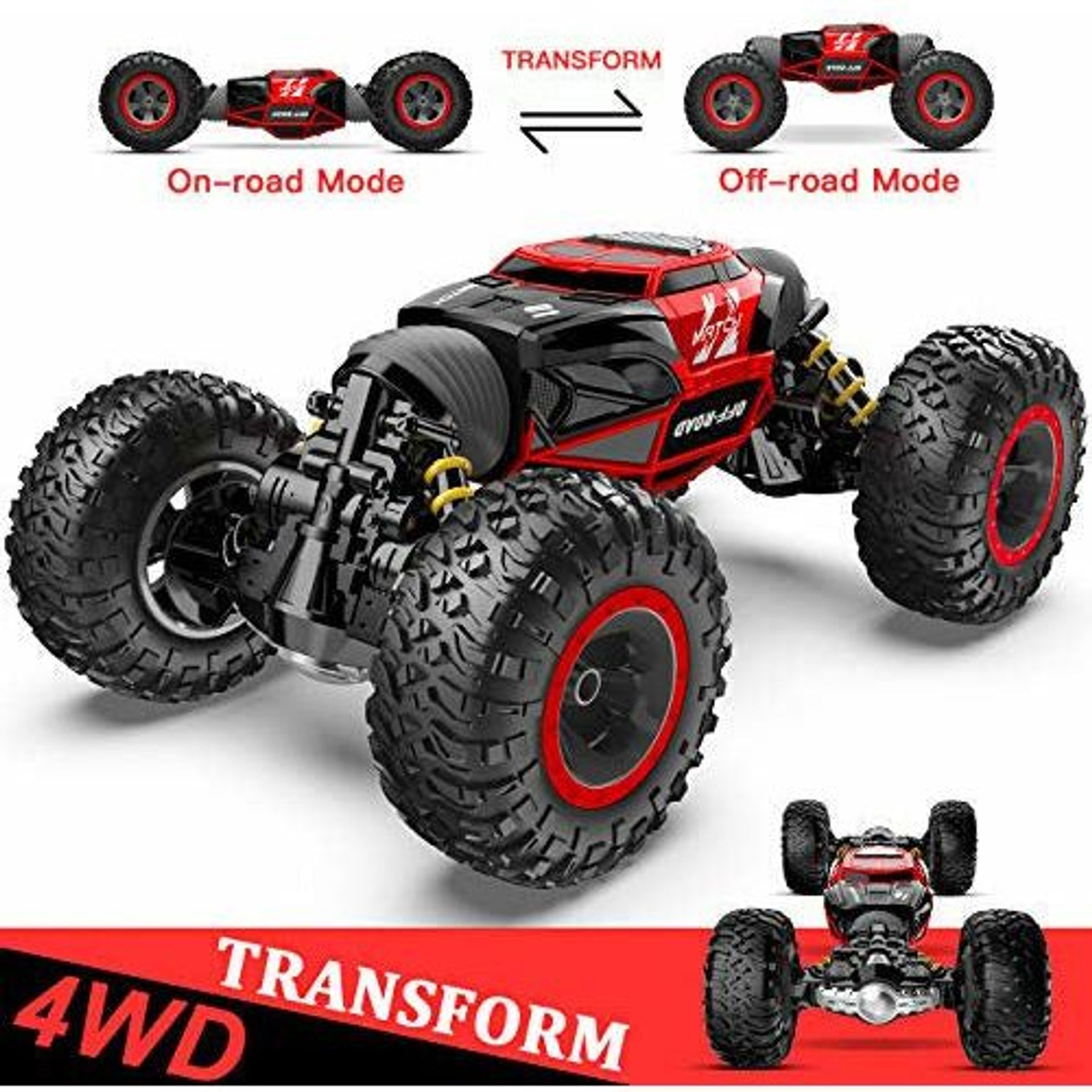 1:14 Scale Remote Control Stunt Car, 4WD Transform RC Vehicle, 15km/h Speed, Rechargeable Battery, All-Terrain Toy Car for Kids - Red