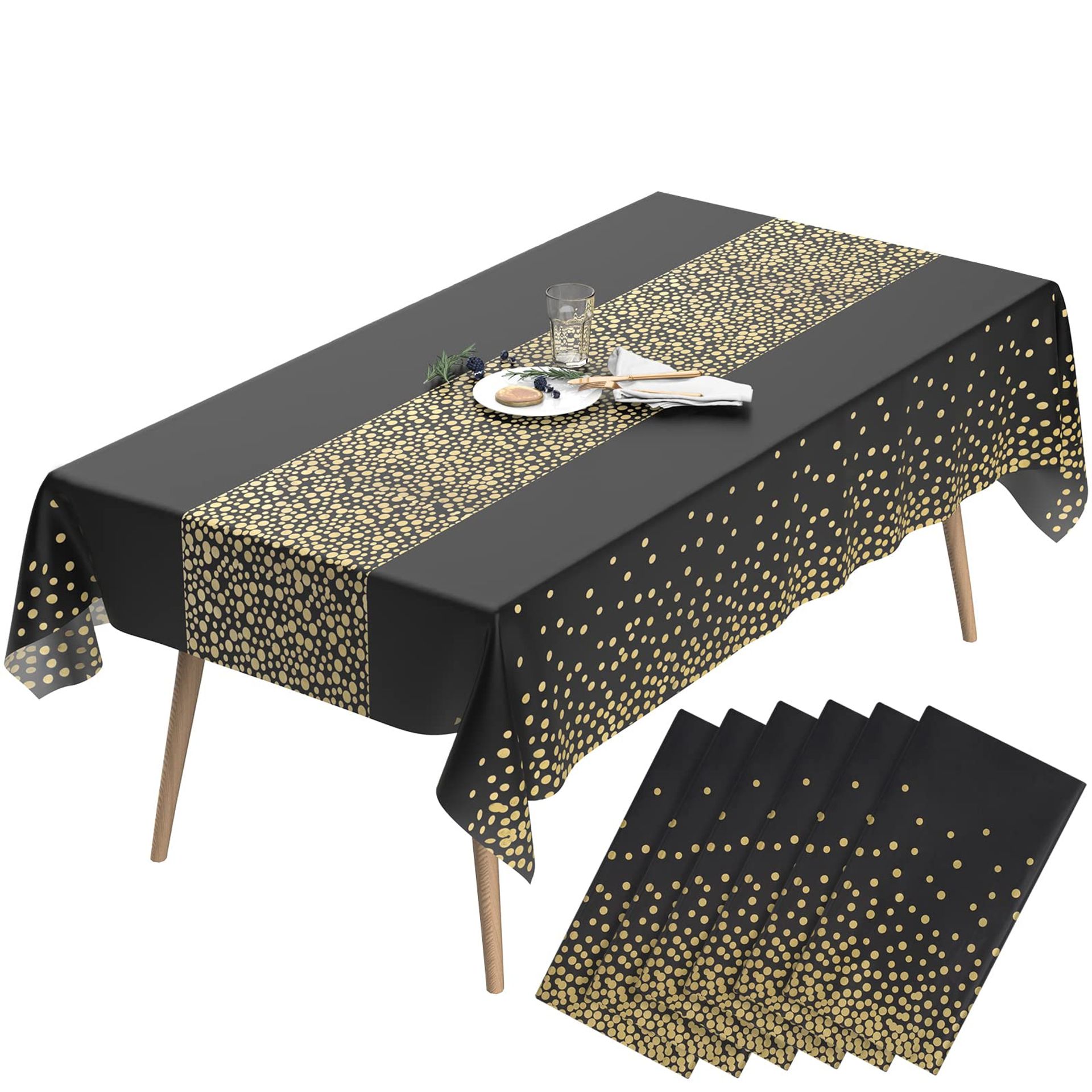 WENYA Black Plastic Table Cloths - 6 Pack Wipeable, Rectangular Waterproof Tablecloths for Kids Party & Festive Occasions (Black, 54" x 108")