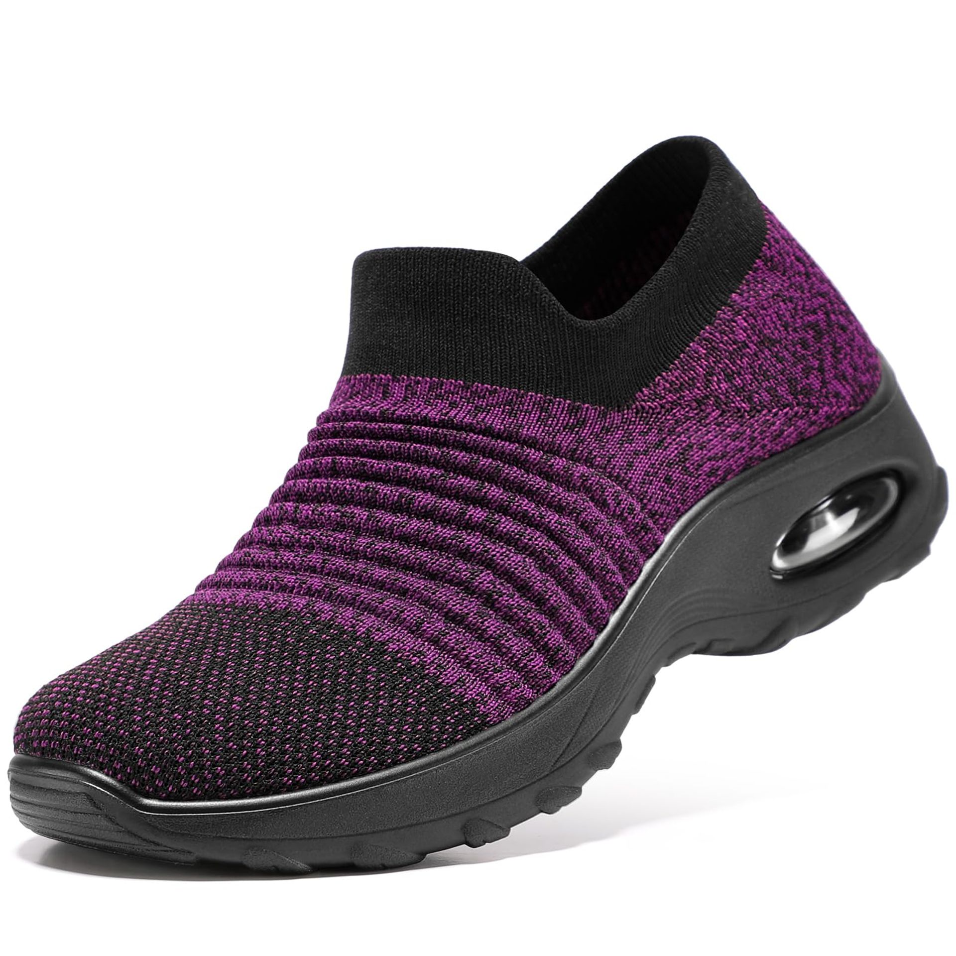 Women's Slip-On Work Trainers Supportive Walking Shoes for Comfort and Stability - Black Purple 5 UK