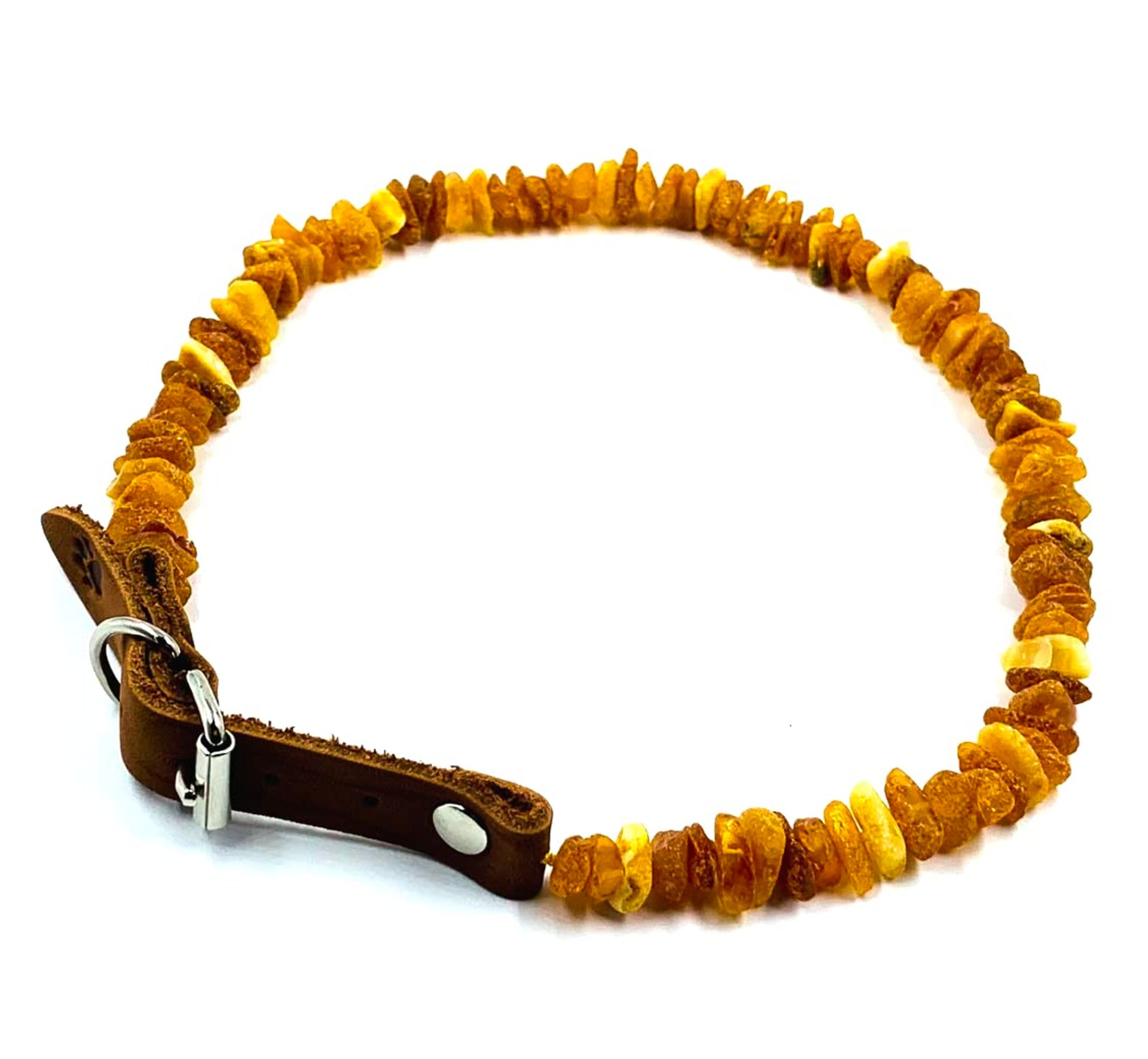 Natural Baltic Amber Pet Collar Genuine Raw Amber Beads for Dogs - Natural Amber 40-45cm