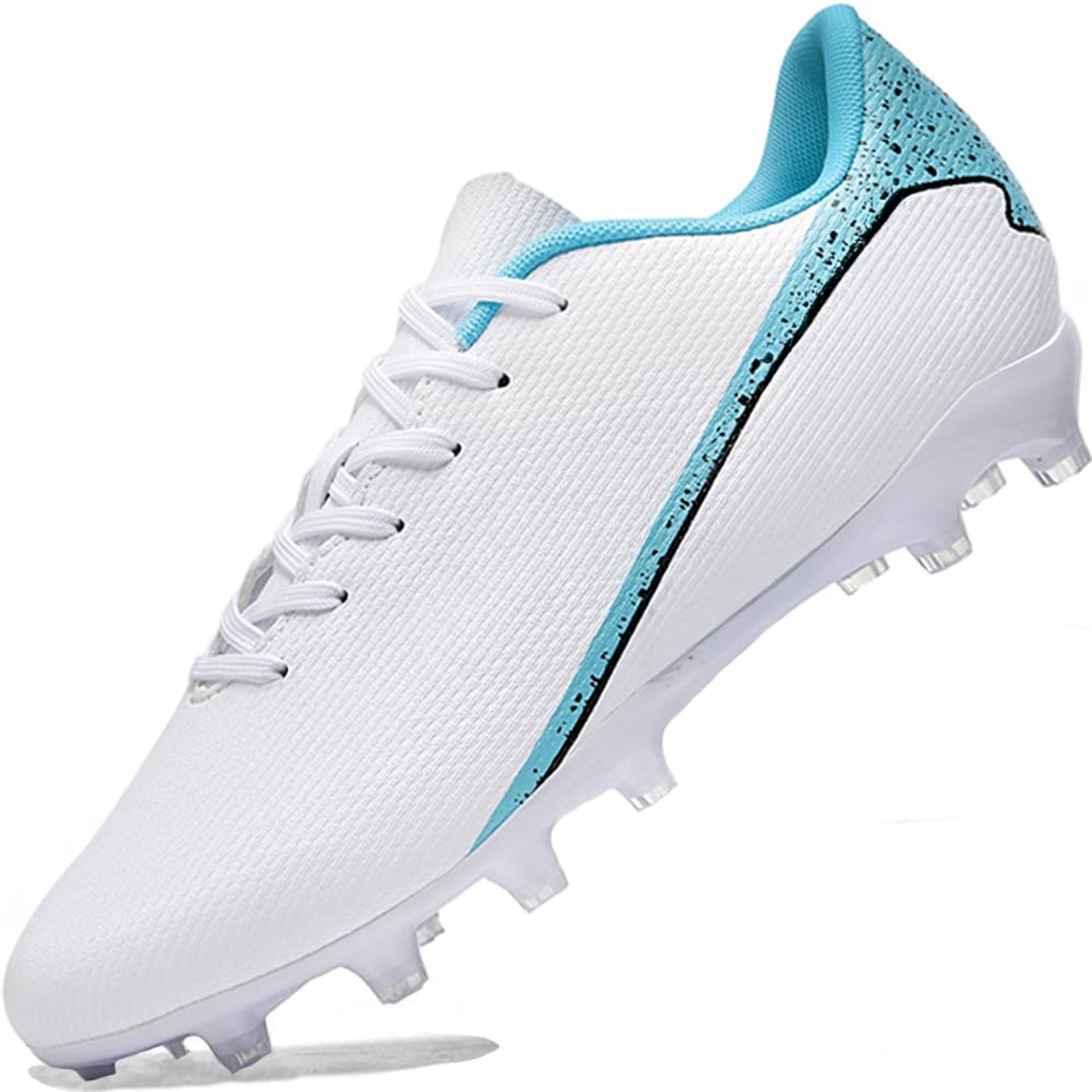 Kids Football Boots Breathable Trainers Lace-Up Sports Shoes Competition Grip Sole - White EU 37