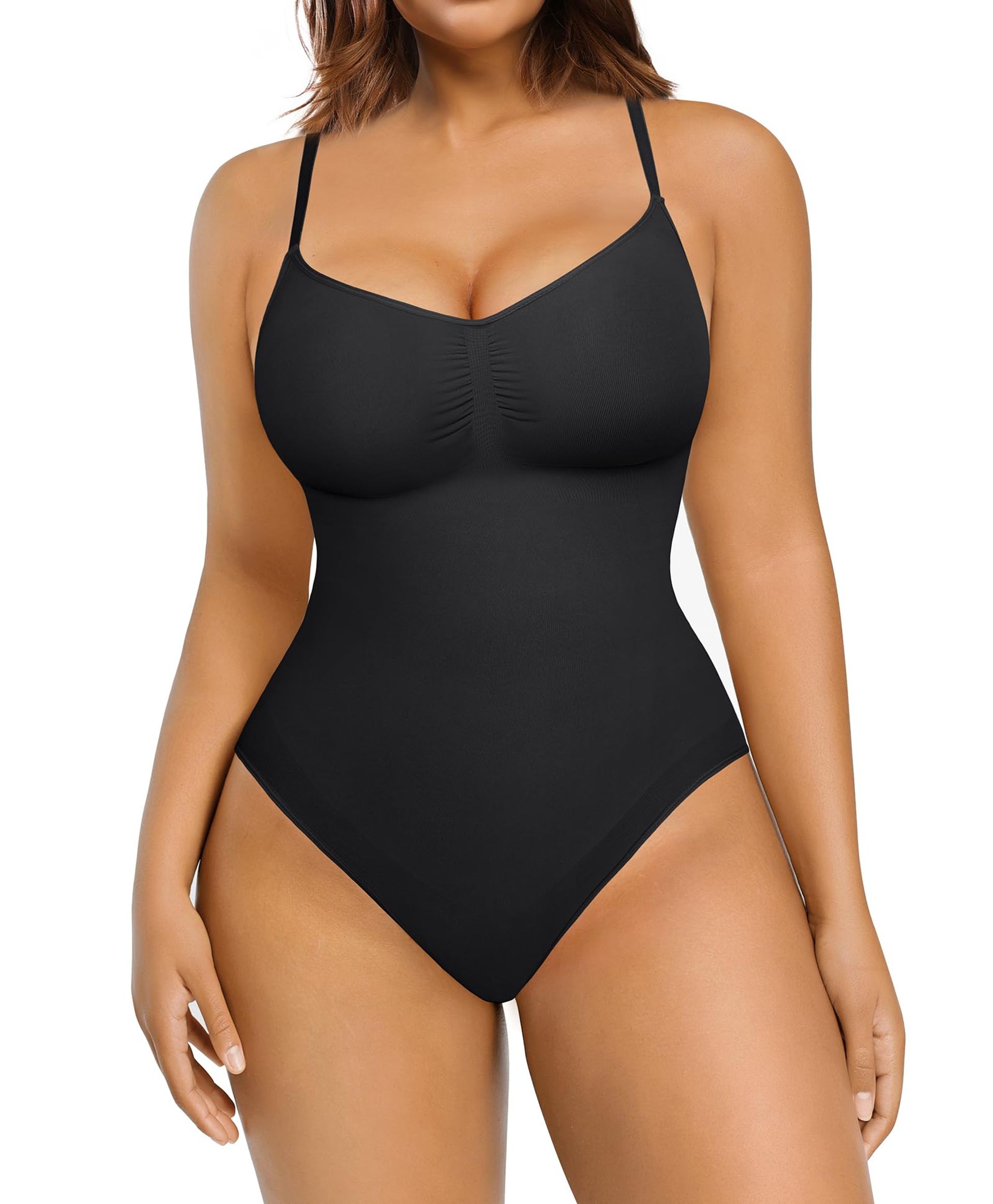Women's Seamless Tummy Control Body Shaper Shapewear with Butt Lifter and Adjustable Straps - Black M/L