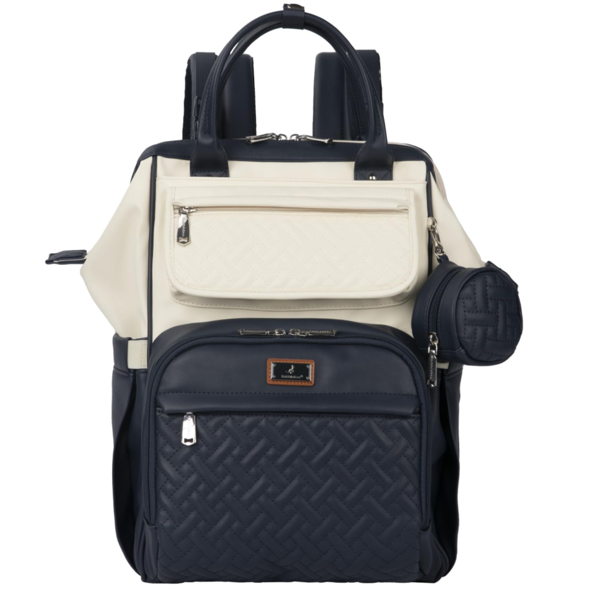 Vegan Leather Changing Bag Backpack with Changing Pad & Stroller Straps, Blue Cream for Parents