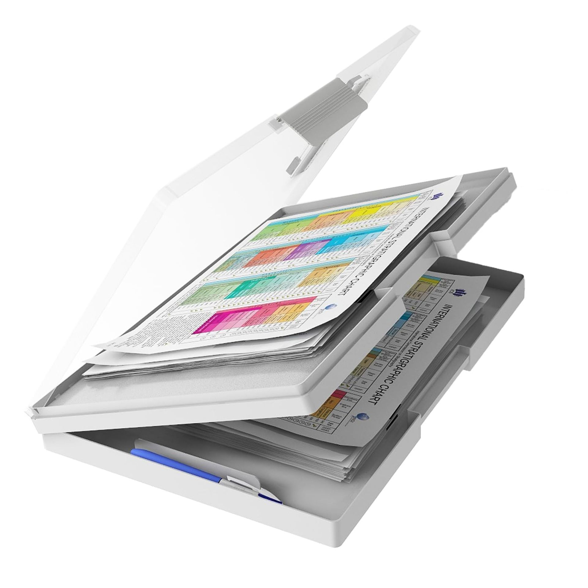 Heavy Duty Grey Clipboard with Storage & Clear Top Panel - 24x34 cm for Office & Coaching