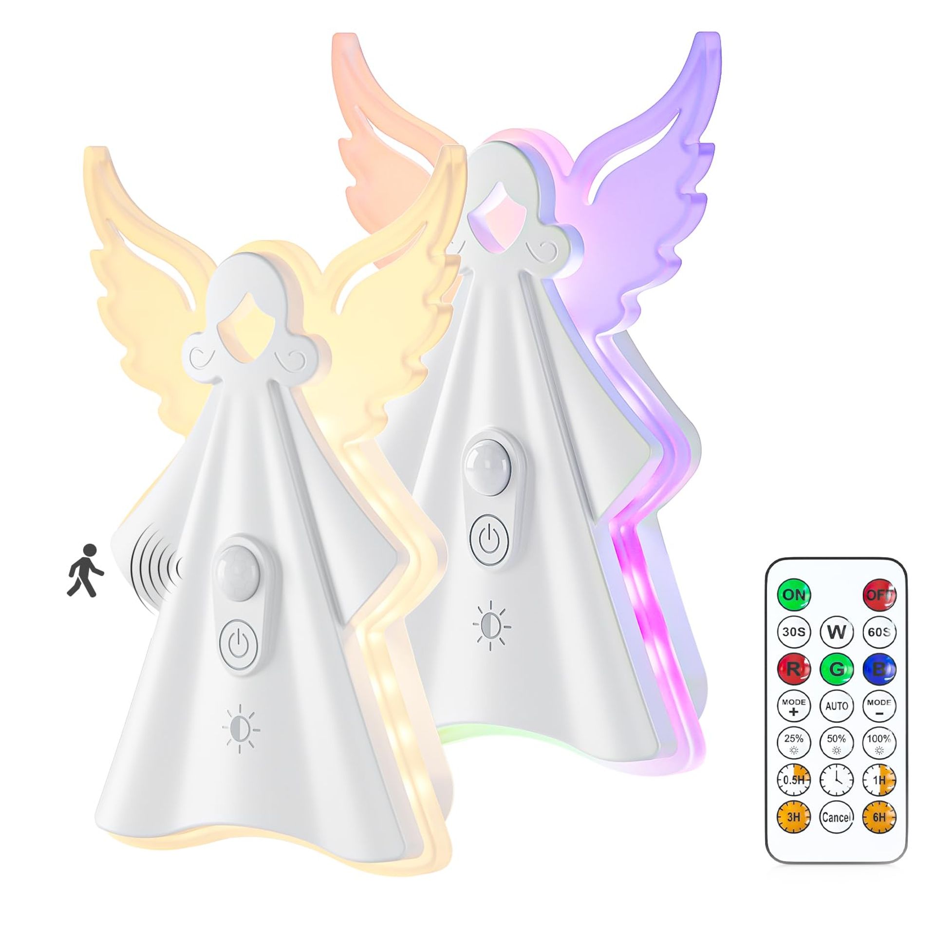 Motion Sensor Night Lights, Dimmable Touch Lamps, 18 Colour Modes, Rechargeable LED with Remote, 2 Pack