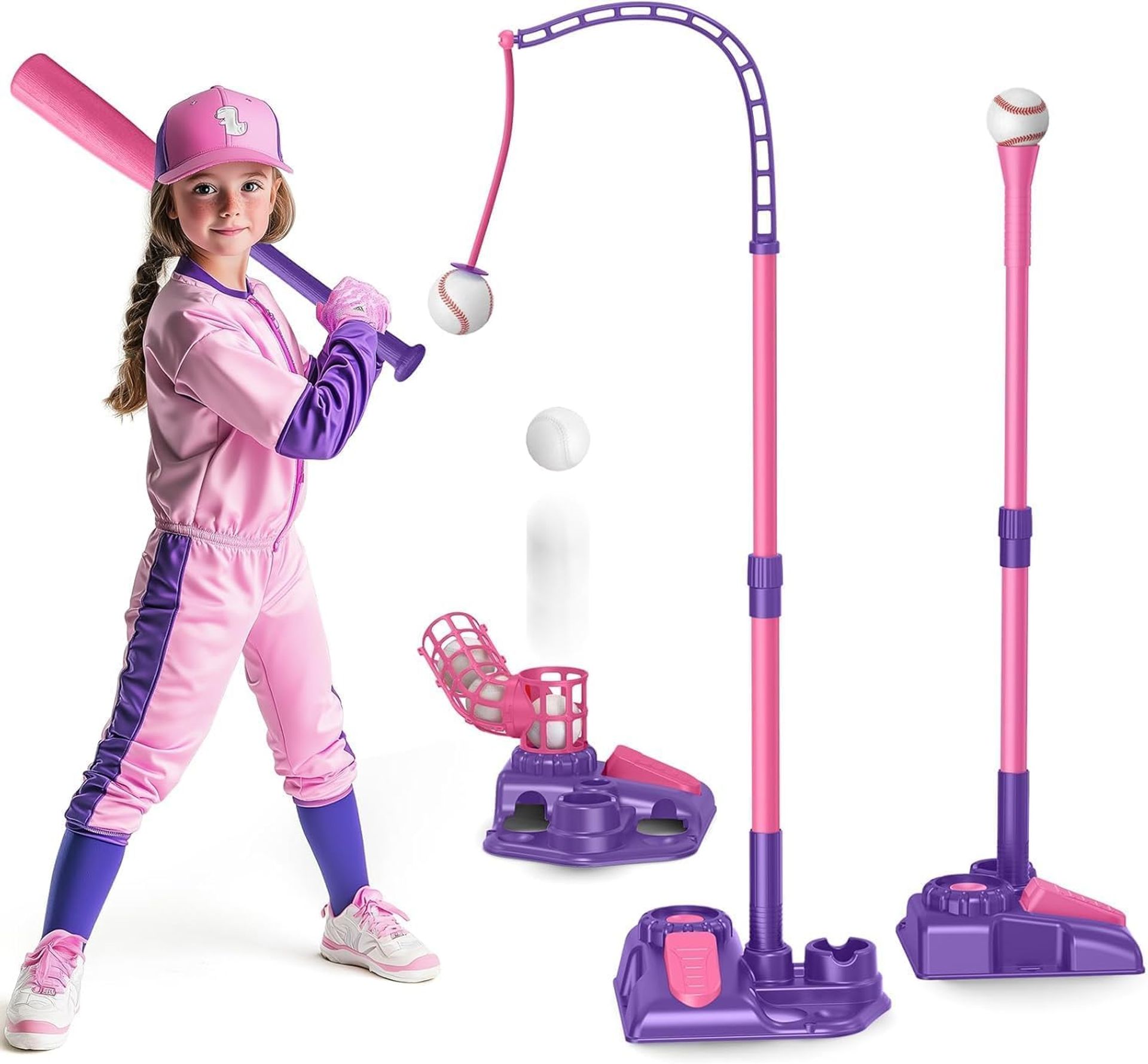 3-in-1 Kids Tee Ball Set with Batting Tee, Pitching Machine & Retractable Bat - Fun Outdoor Sports Toy for Boys & Girls 3+