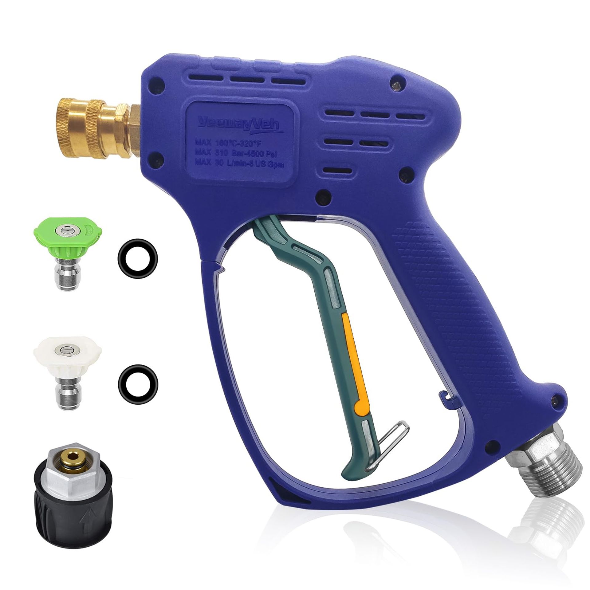 High Pressure Washer Gun 5000PSI for Cars & Gardens, Includes Karcher Adapter & Nozzles, Indigo