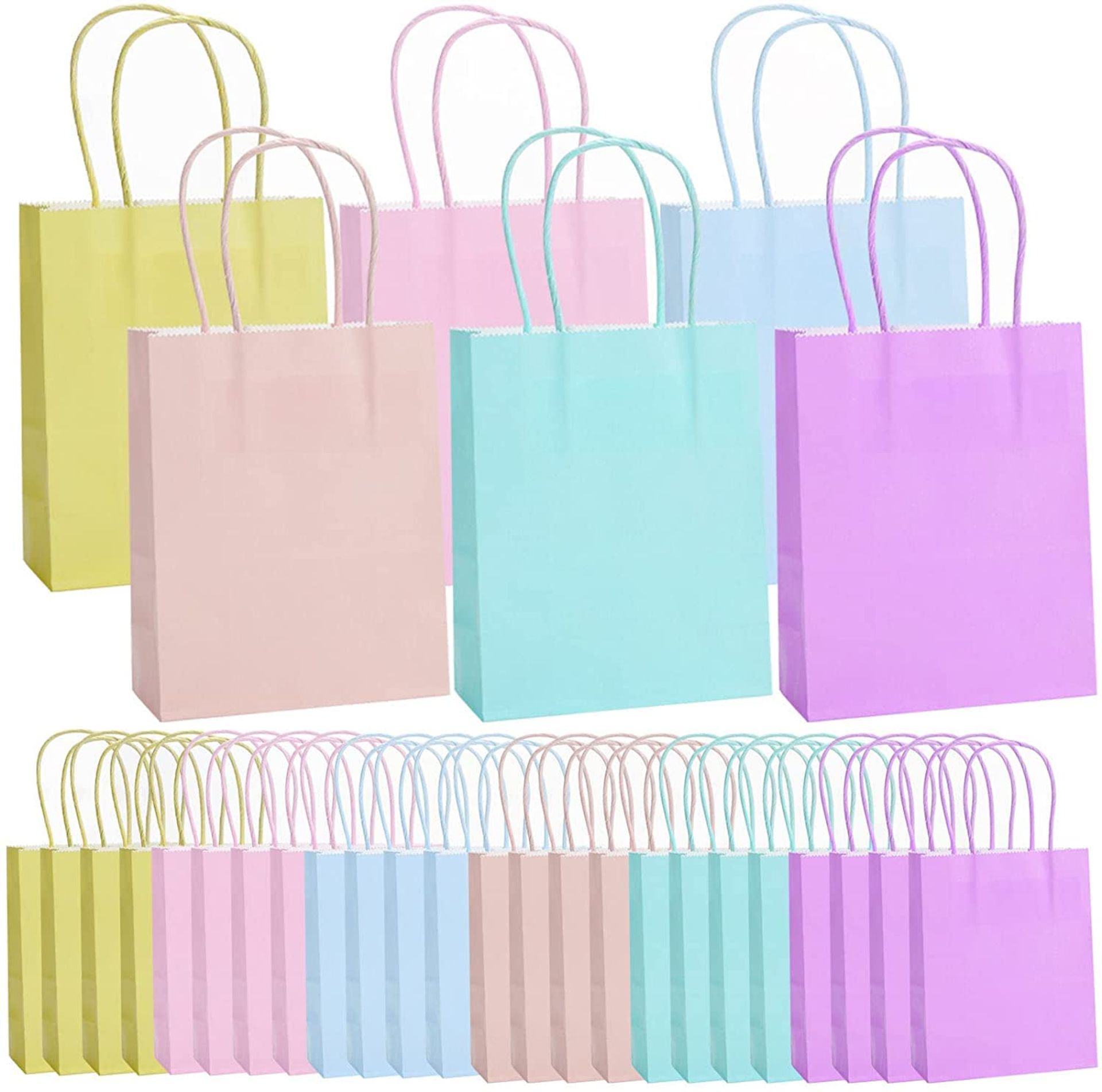 WAIZHIUA 30Pcs Party Paper Bags, 6 Colour Pastel Gift Bags Paper Party Bags Candy Treat Bags with handle for Kids Baby Shower Birthday Wedding Party Favor Celebrations(21x11x27cm)