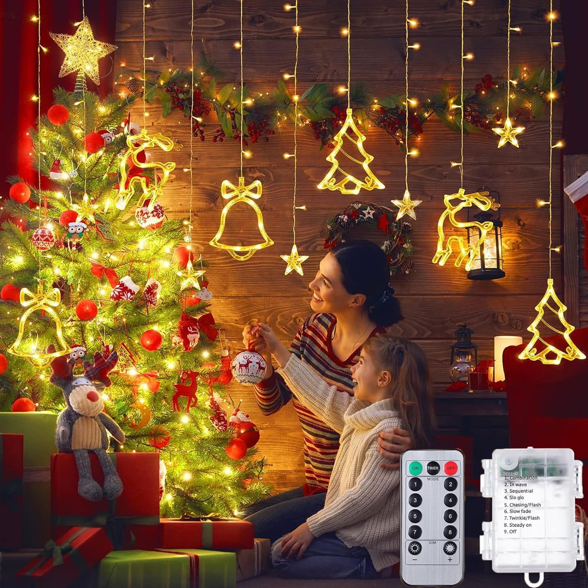 11.5FT Waterproof LED Fairy Curtain Lights, 8 Modes for Christmas, Weddings & Garden Decoration