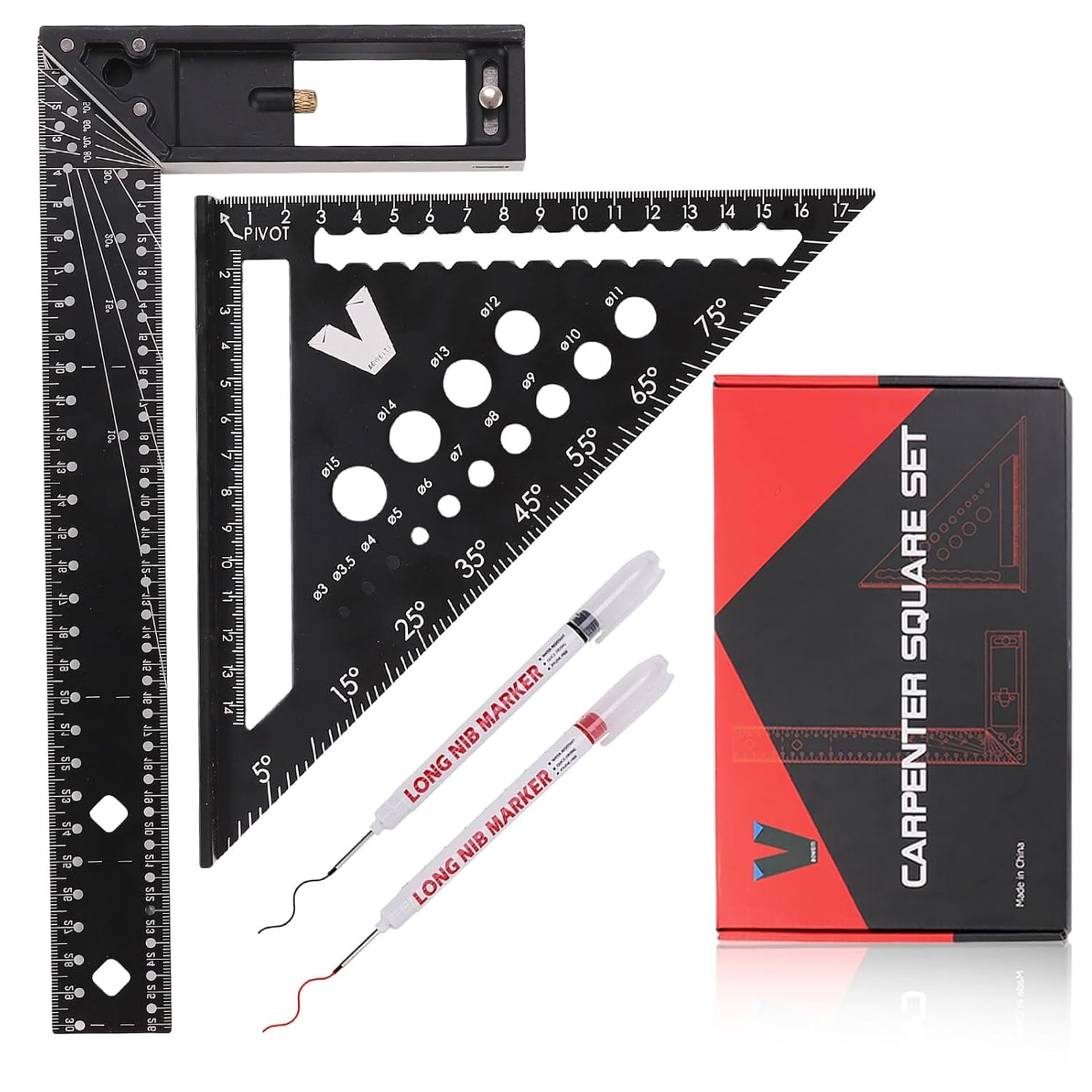 Carpenter's Square Set 180mm & 300mm Try Square - Precision Measuring Tool for Woodworking & DIY Projects