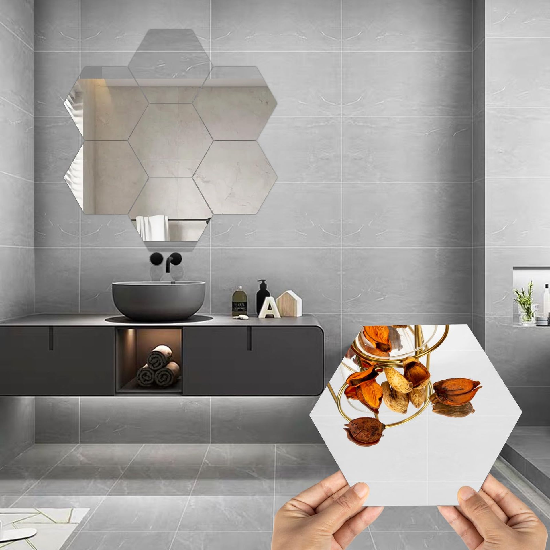 Wavy Self-Adhesive Mirror Tiles for Bathroom & Wardrobe, 19x17cm, 10pcs, DIY Home Décor
