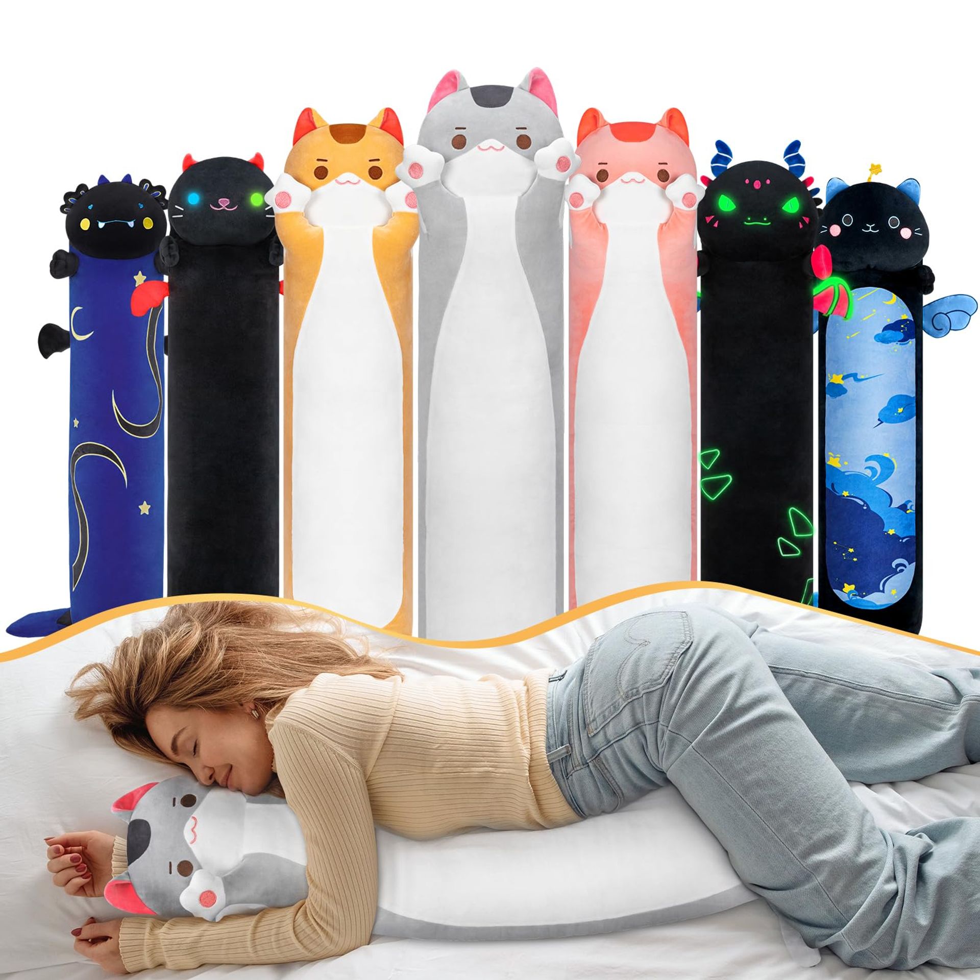 Cat Plush Pillow Stuffed Animal Ultra Soft Hugging Cushion Toy for Kids and Adults - Lite Gray Cat 28in