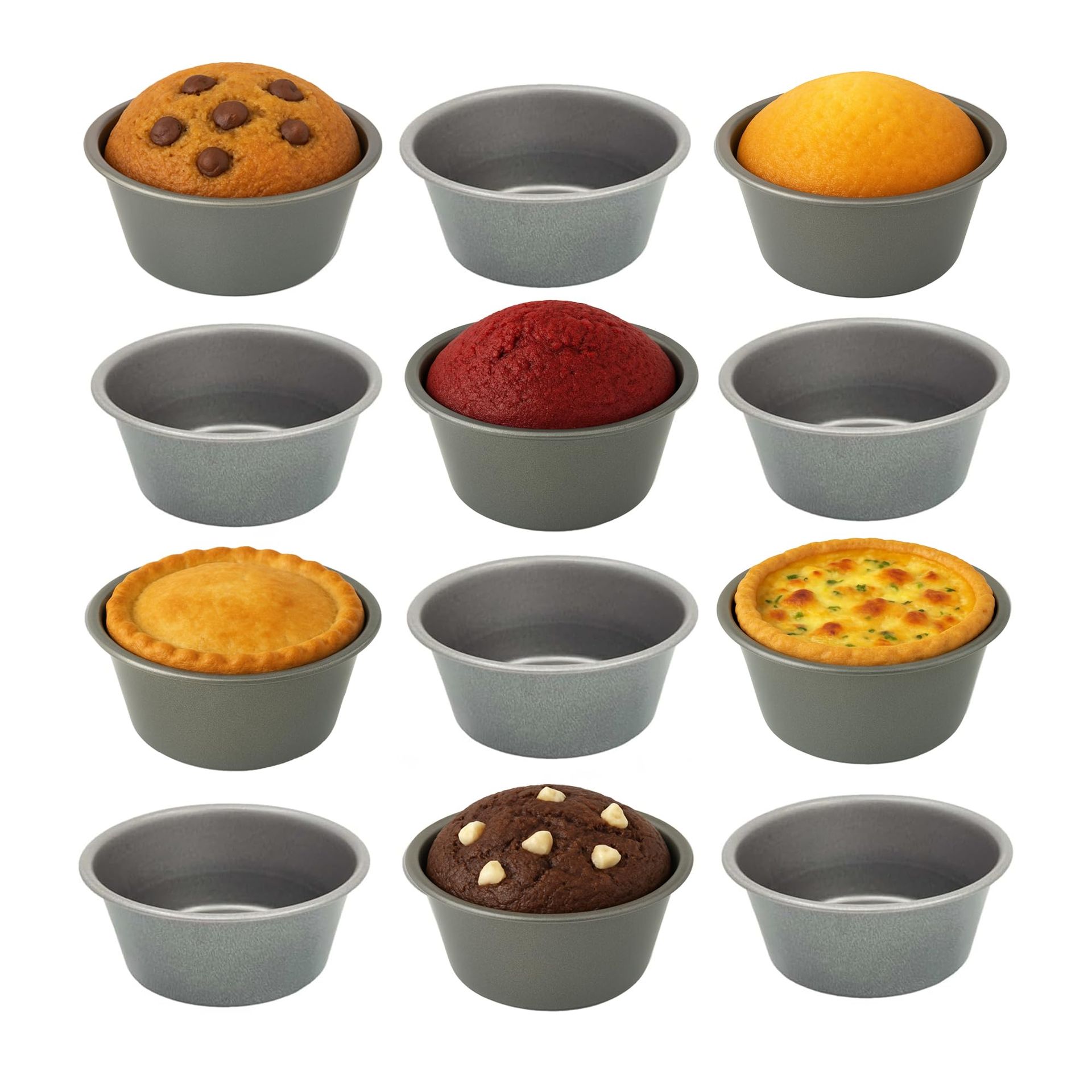12 Pack Muffin, Pie & Cupcake Baking Cups Double Coated Non-Stick Steel UK Made Air Fryer Safe - Grey 12 Pack - Valentines - Valentines