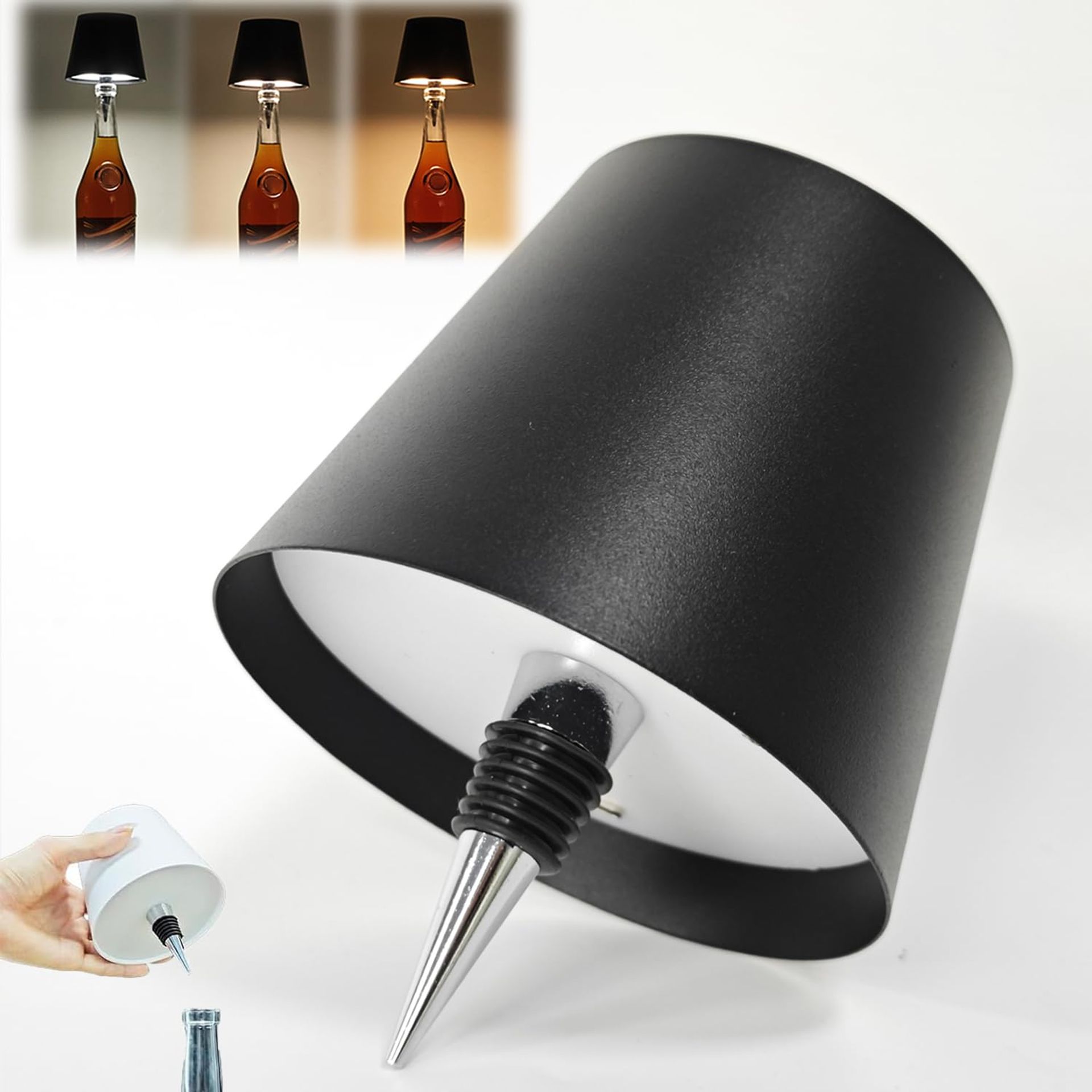 3-Colour Stepless Dimming Wireless Bottle Lamp, Rechargeable LED for Bedroom, Restaurant & Bar