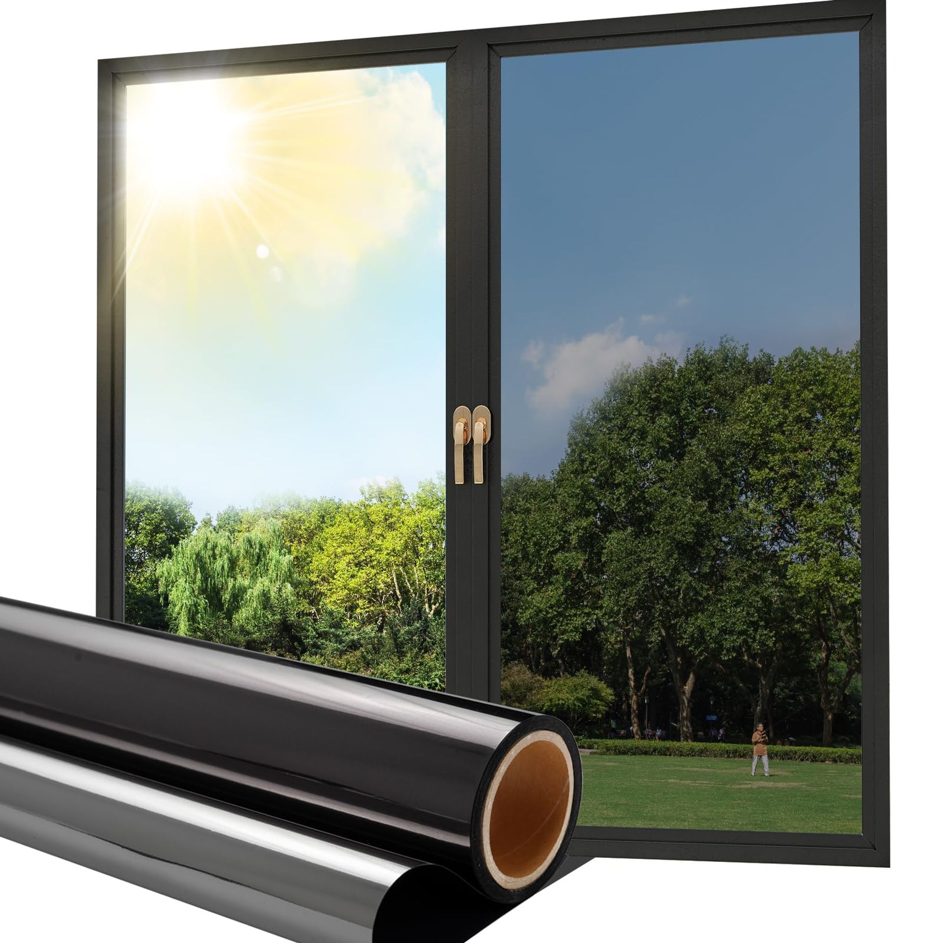 One Way Window Film Privacy No Glue, Reflective Tint, UV Block, Heat Control, Anti Glare, 44.5x200 CM